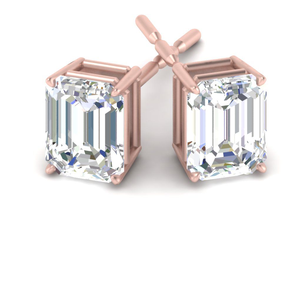 IGI Certified Emerald Cut Diamond Solitaire Stud Earrings