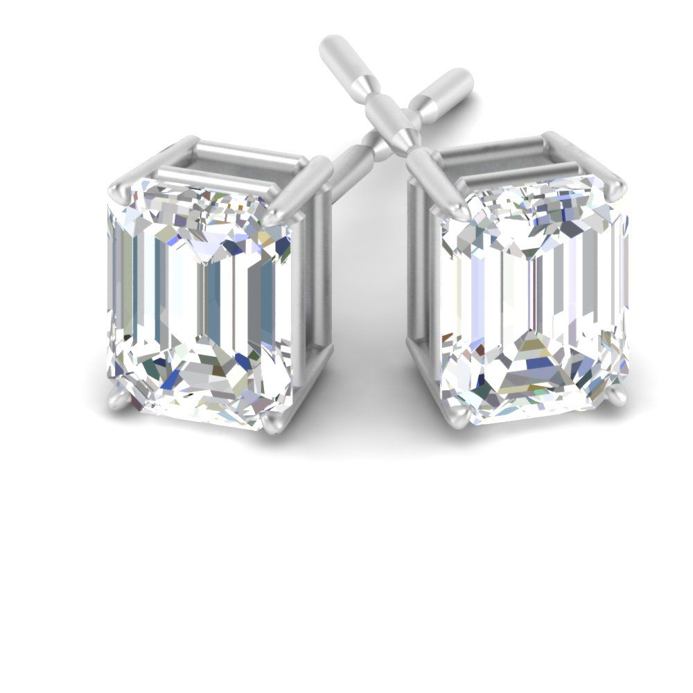 IGI Certified Emerald Cut Diamond Solitaire Stud Earrings