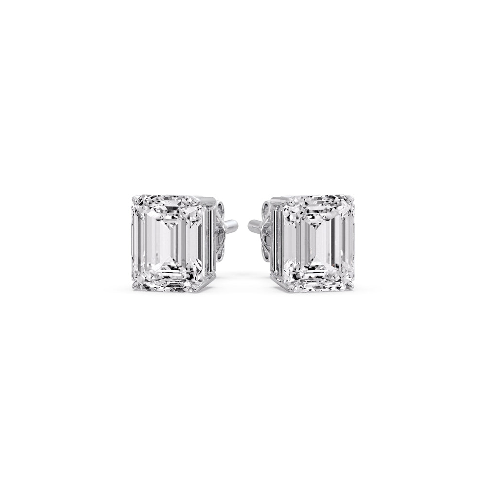 IGI Certified Emerald Cut Diamond Solitaire Stud Earrings