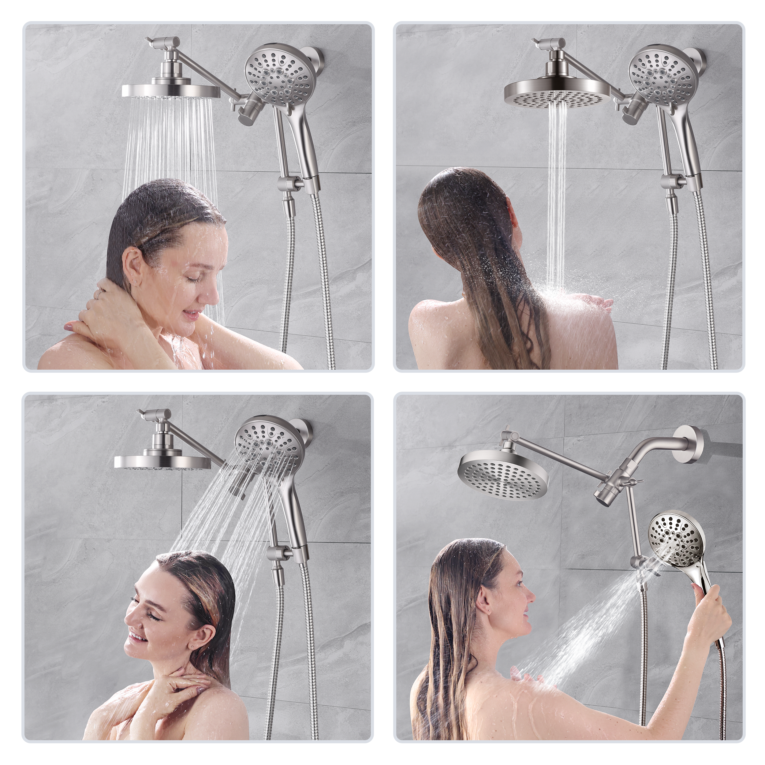 Dual Shower Head with Adjustable Extension Arm, 3-Way Diverter and Hose