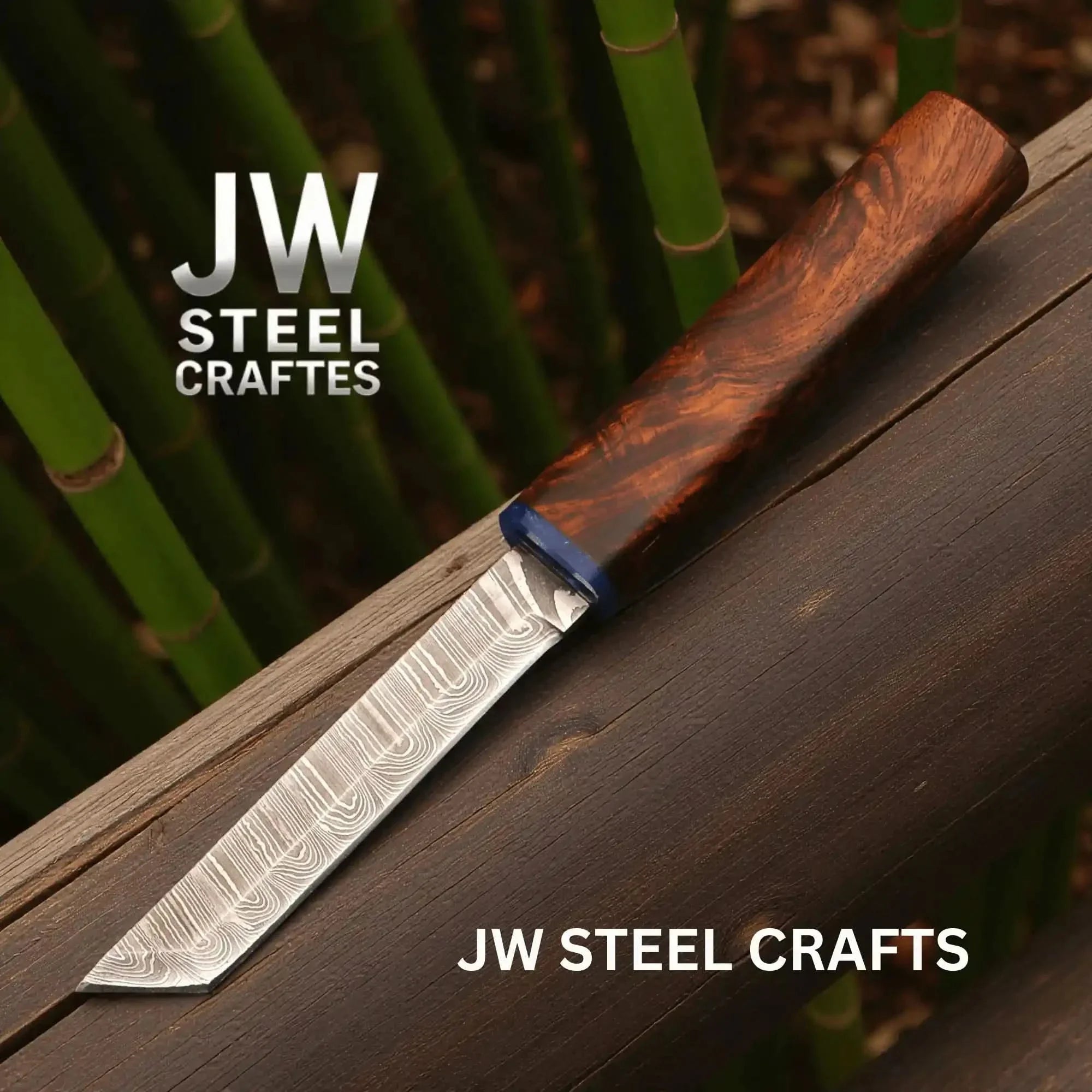 Damascus Utility Knife 5-Inch Blade, Natural Rosewood Handle