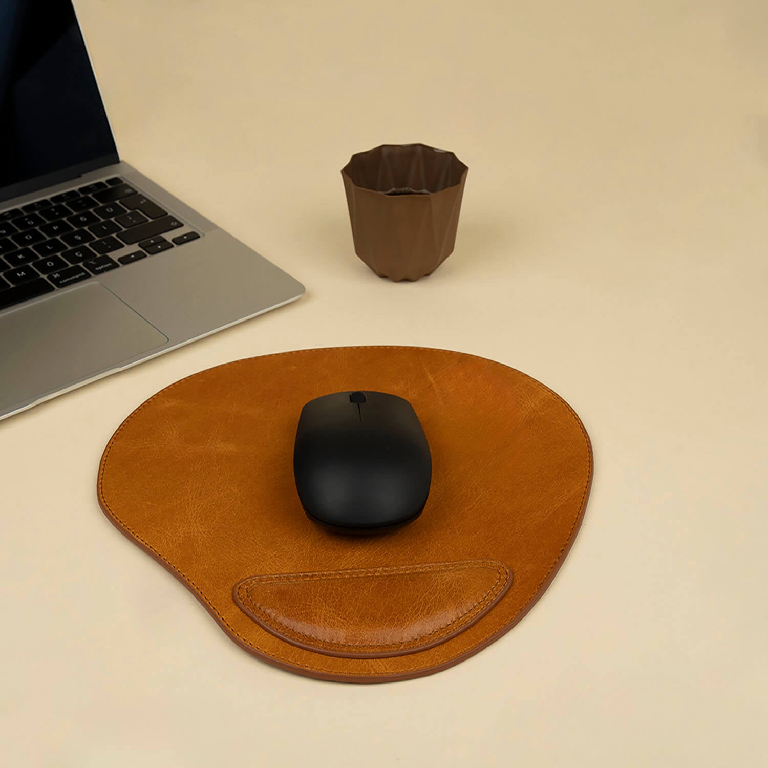 Ergonomic Leather Mouse Pad with Wrist Support - Brown - Portland - Overture Gifts
