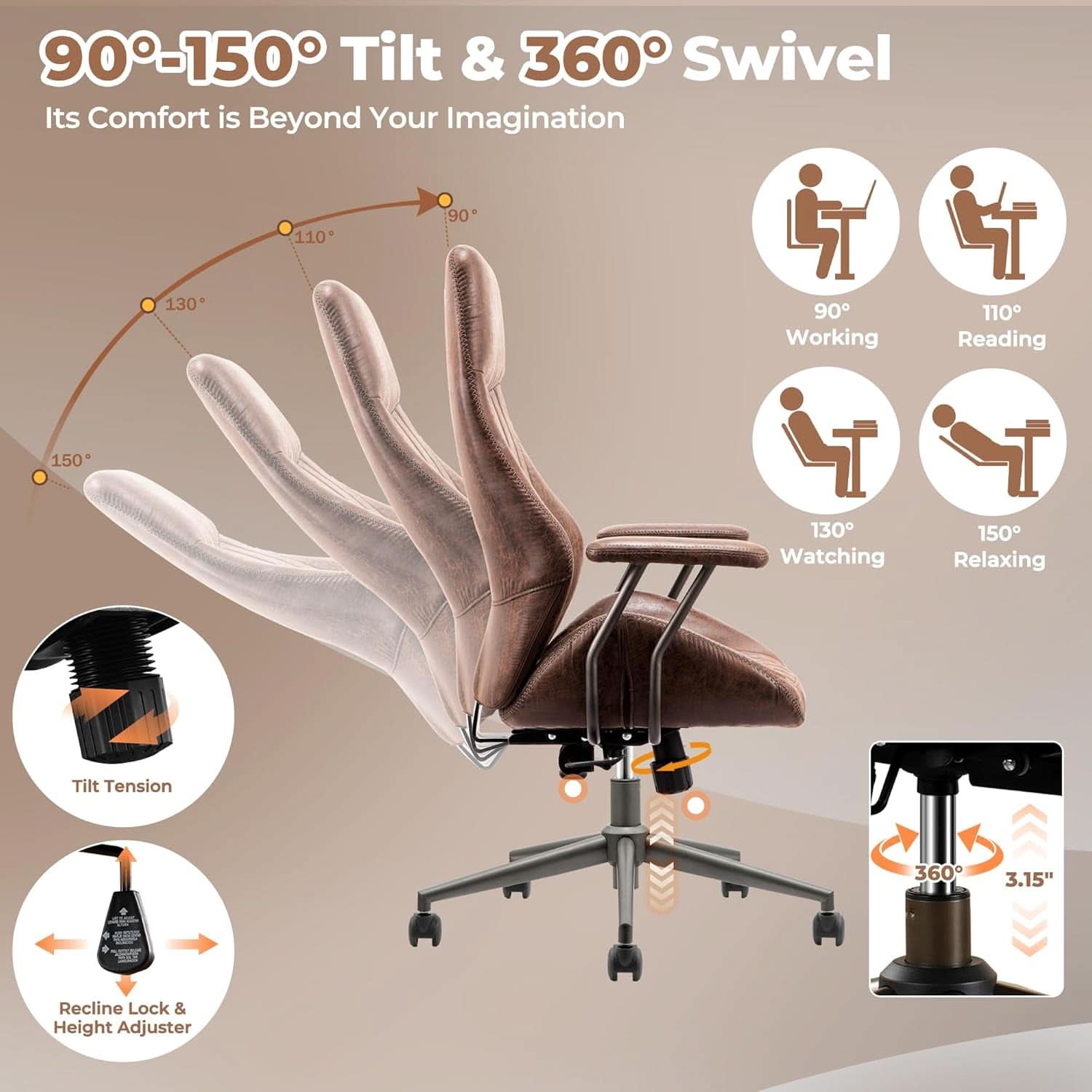 Ergonomic Office Chair High Back Dark Coffee Executive - Overture Gifts