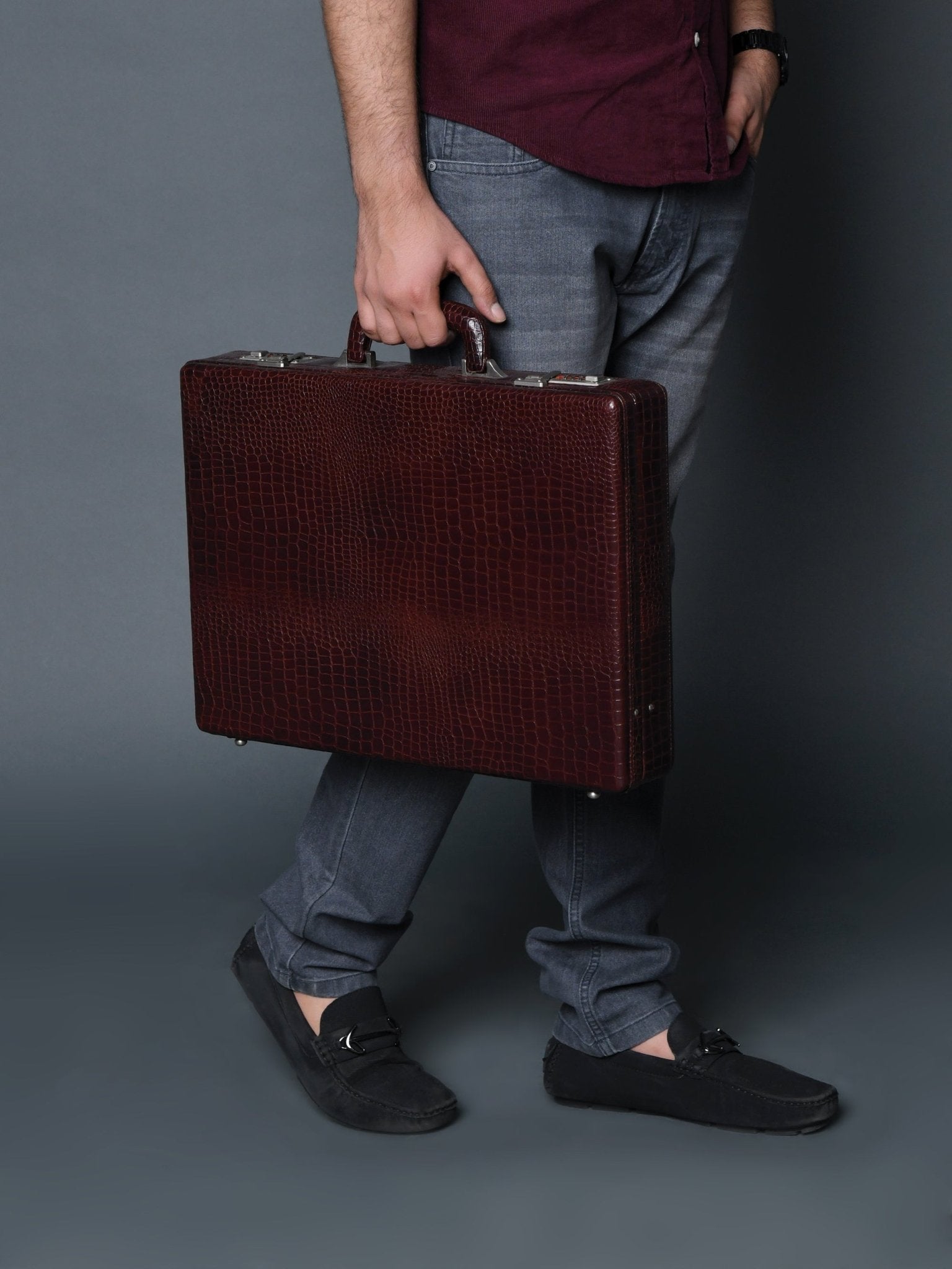 Executive Croco Leather Briefcase/Suitcase- Brown - Overture Gifts