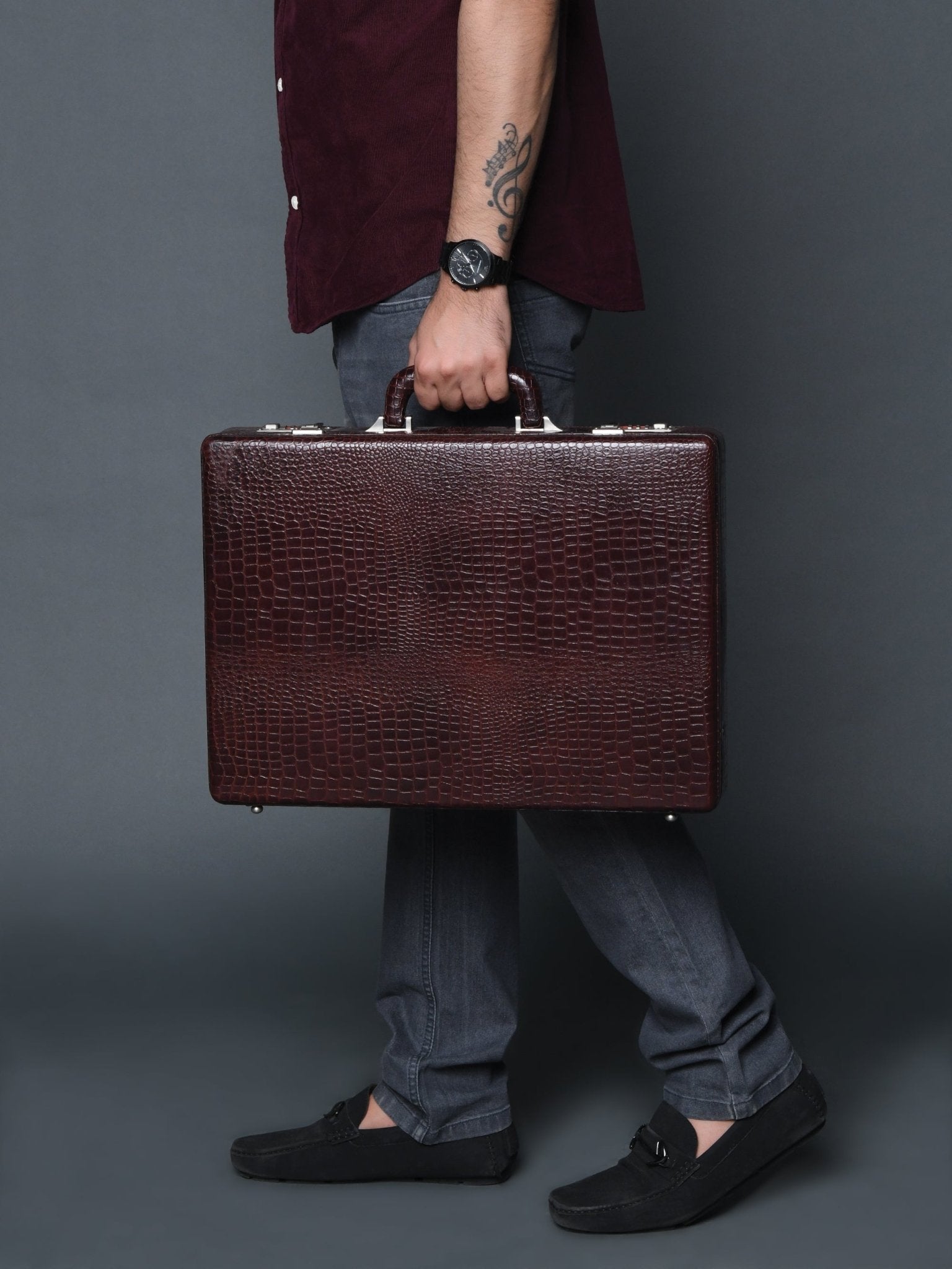 Executive Croco Leather Briefcase/Suitcase- Brown - Overture Gifts