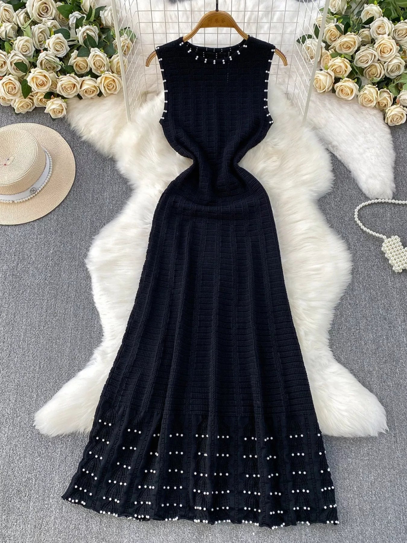 Textured Knit Sleeveless Midi Dress