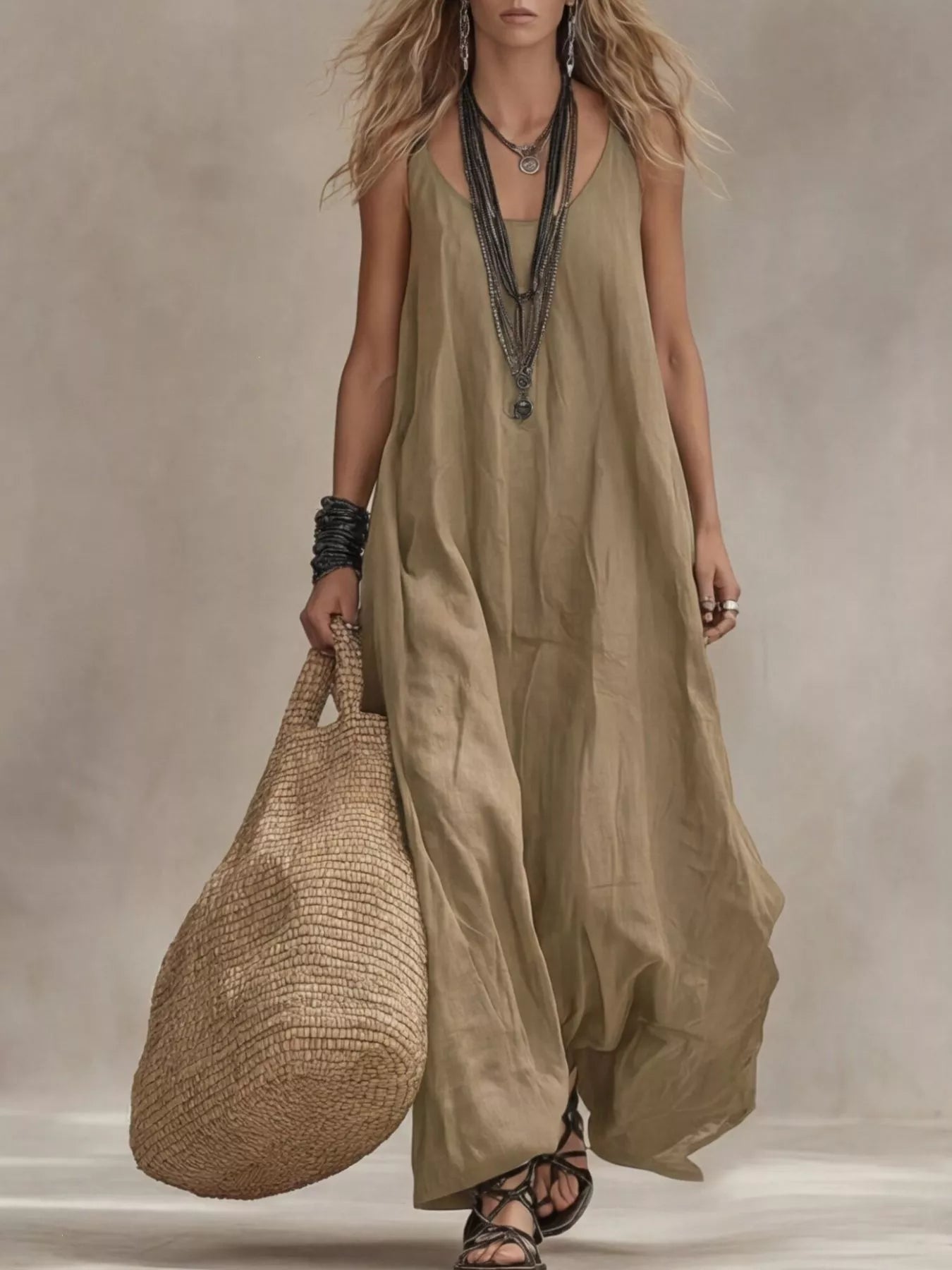 Full Size Scoop Neck Sleeveless Maxi Dress Plus Size