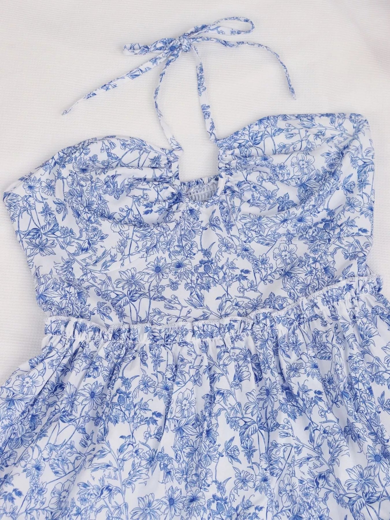 Floral Print Halter Neck Ruffle Hem Summer Dress