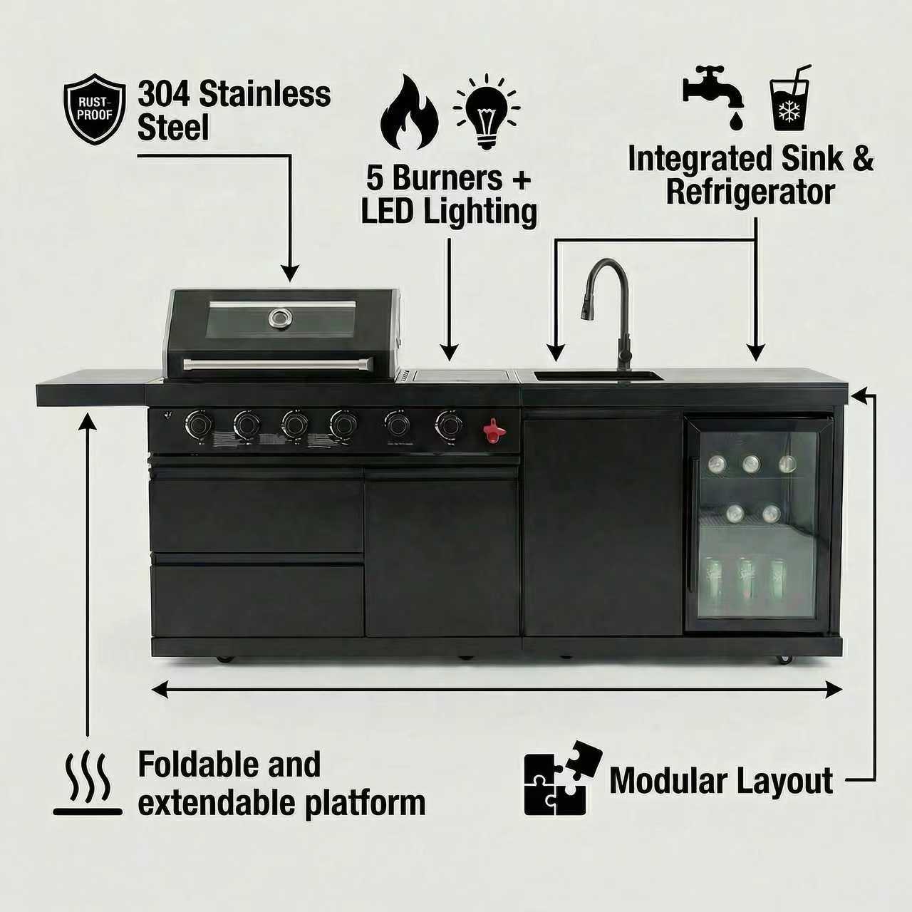 84-Inch Deluxe Stainless Steel Gas Outdoor Kitchen Barbecue Island Grill