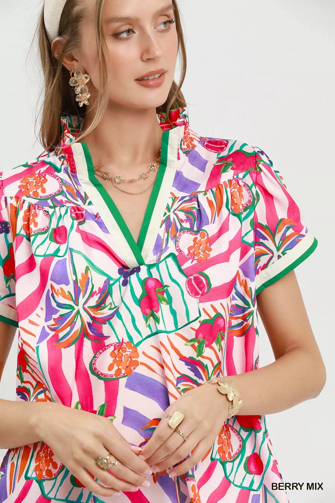 Umgee Tropical Print Collared Shift Dress