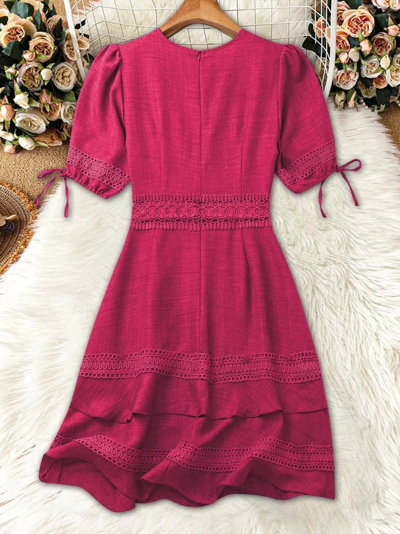 Lace Detail V-Neck Mini Dress