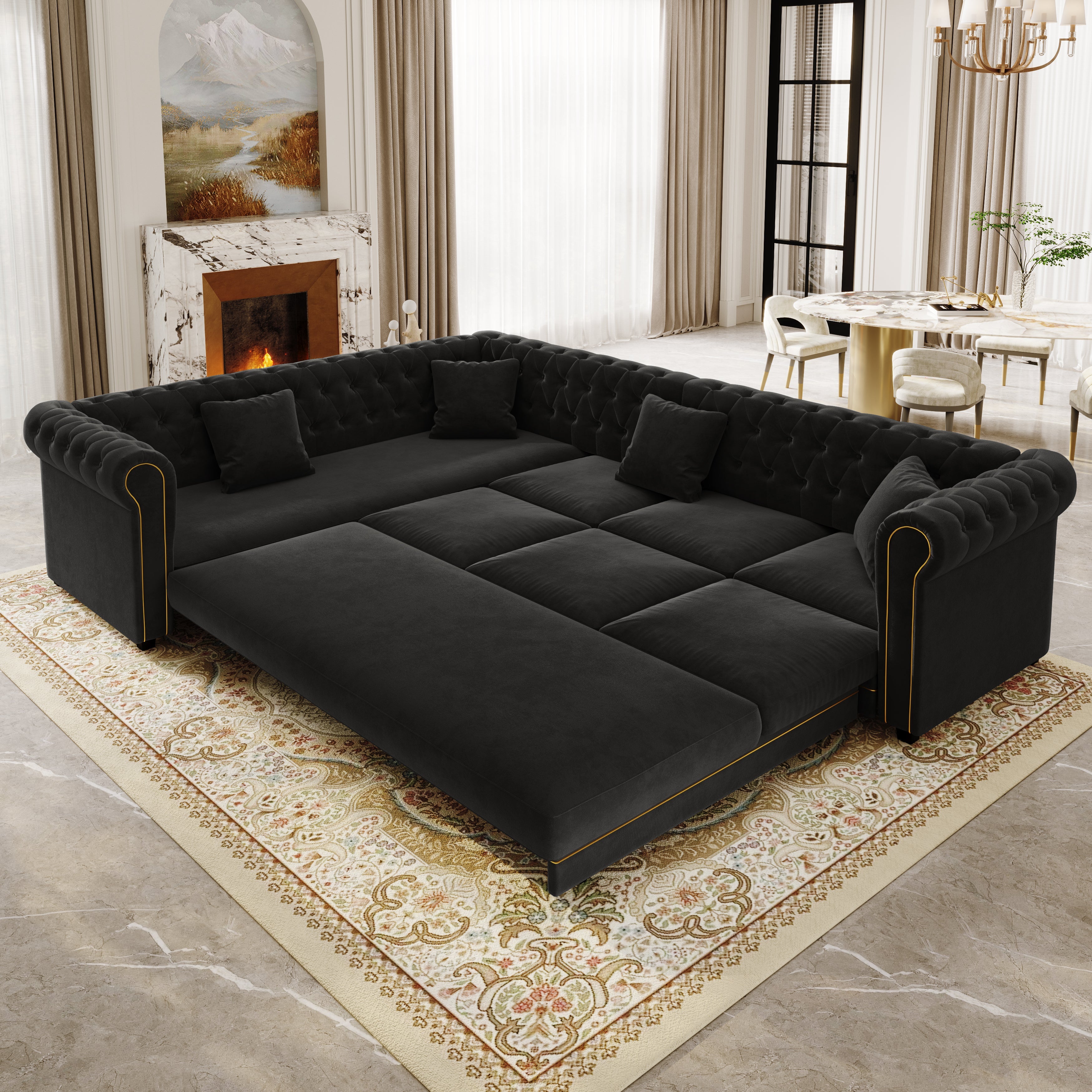 115.3" L-Shaped Sofa Couch with Pull-Out Bed