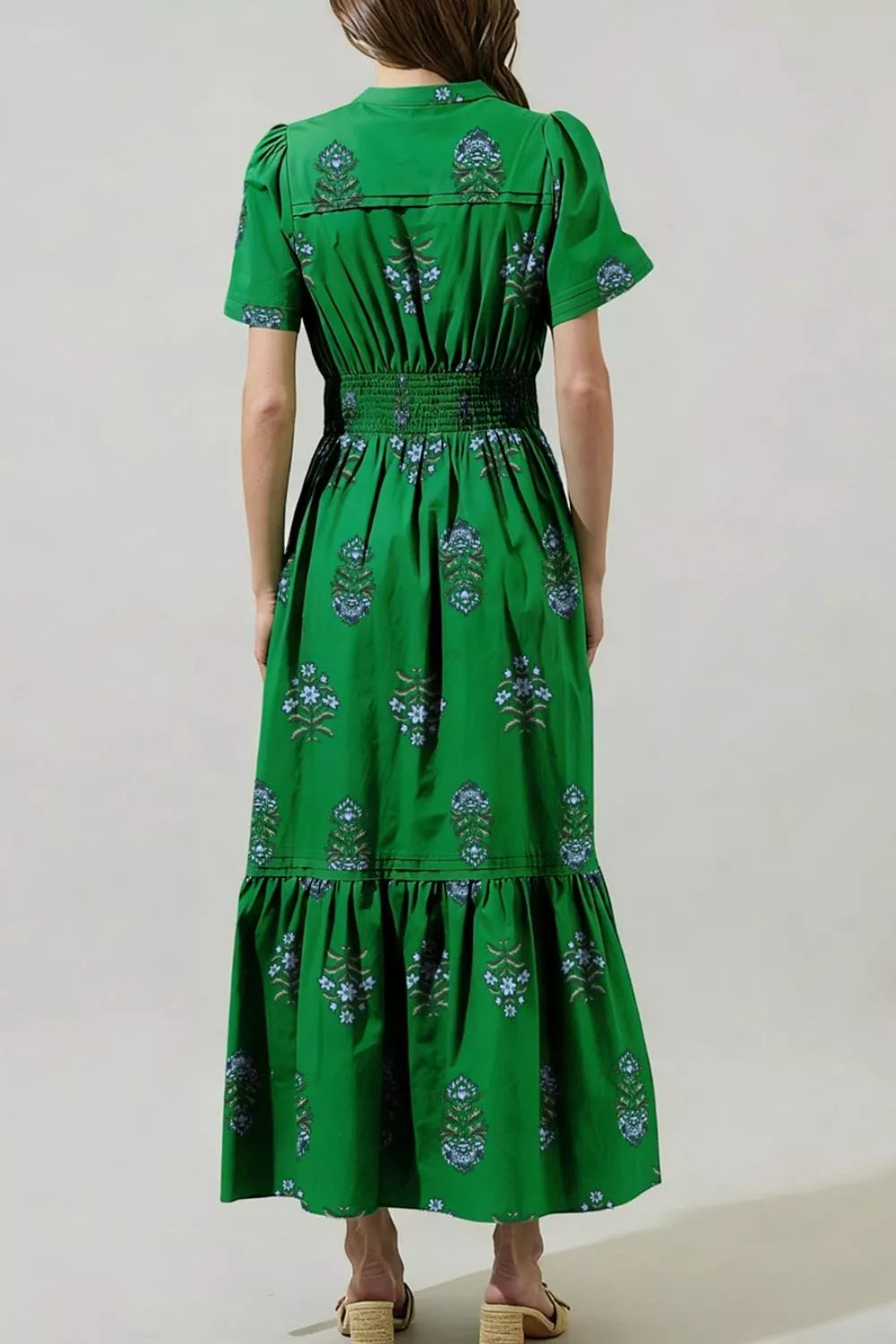 Floral Print Smocked Waist Maxi Dress
