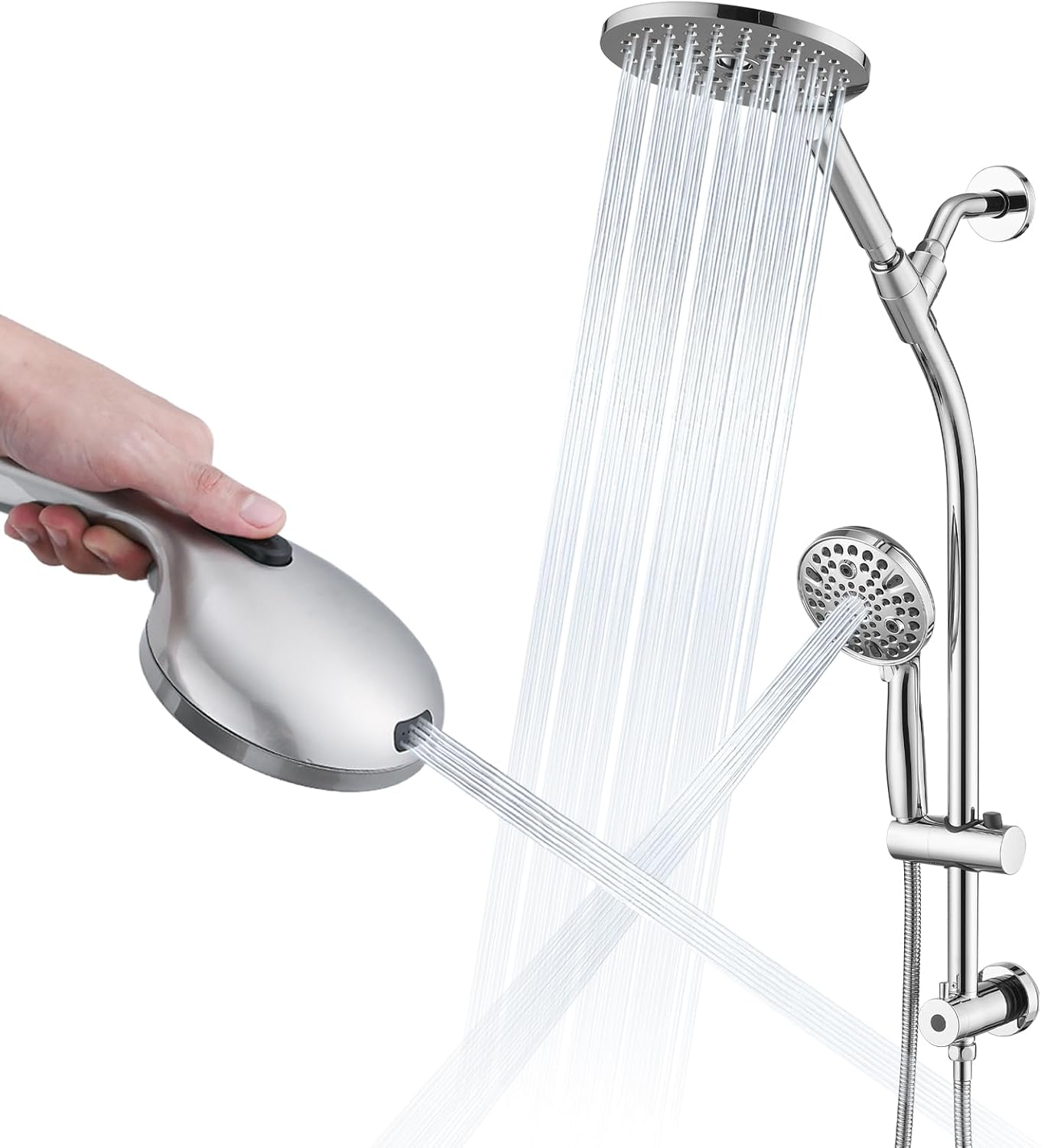 High Pressure Dual Shower Head Set - 26 Inch Tool-Free Adjustable Slide Bar