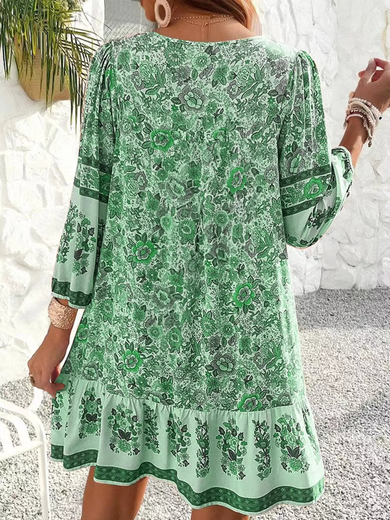 Floral Print Tassel Tie Neck Mini Dress