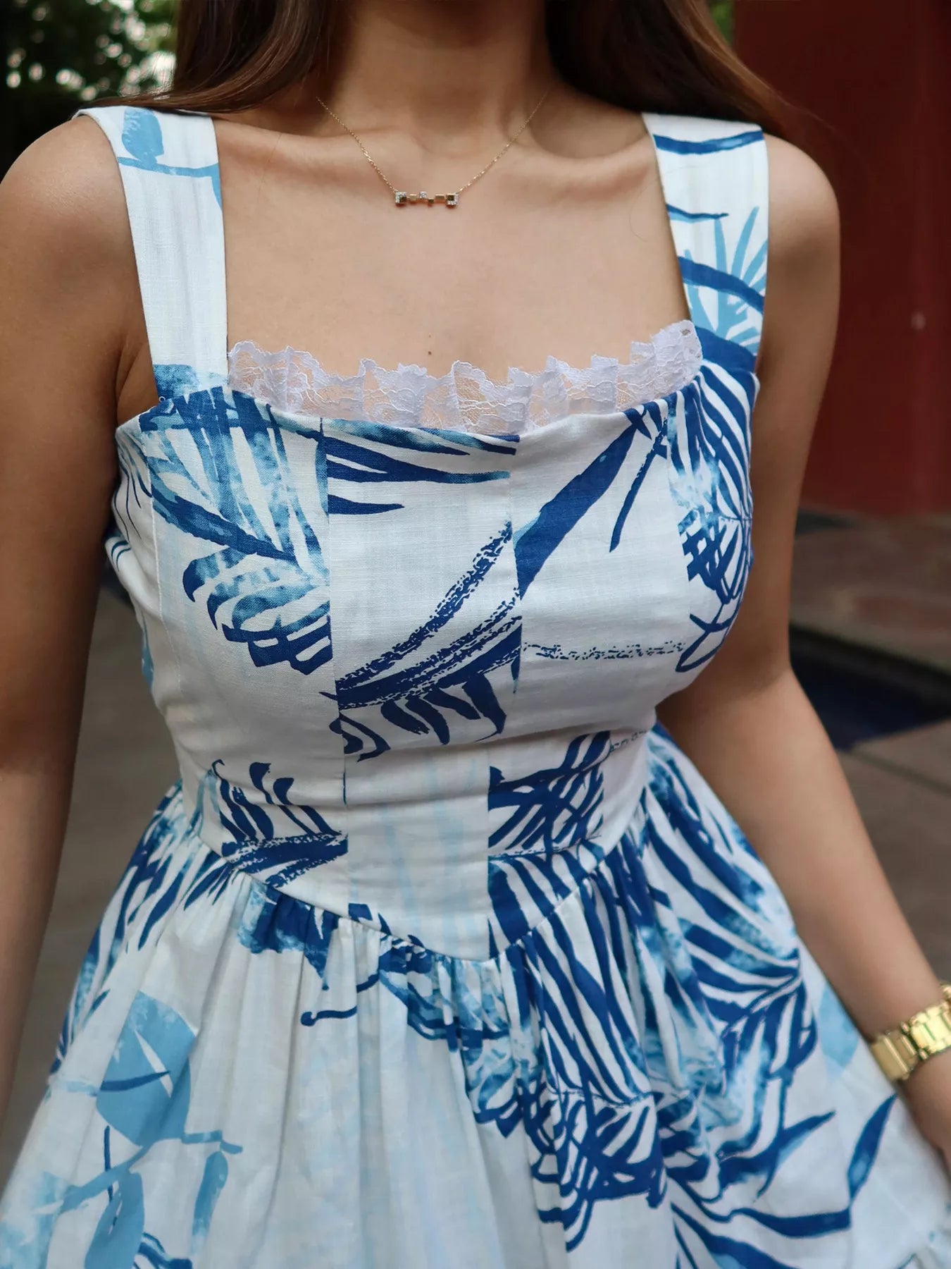 Tropical Print Tiered Maxi Dress