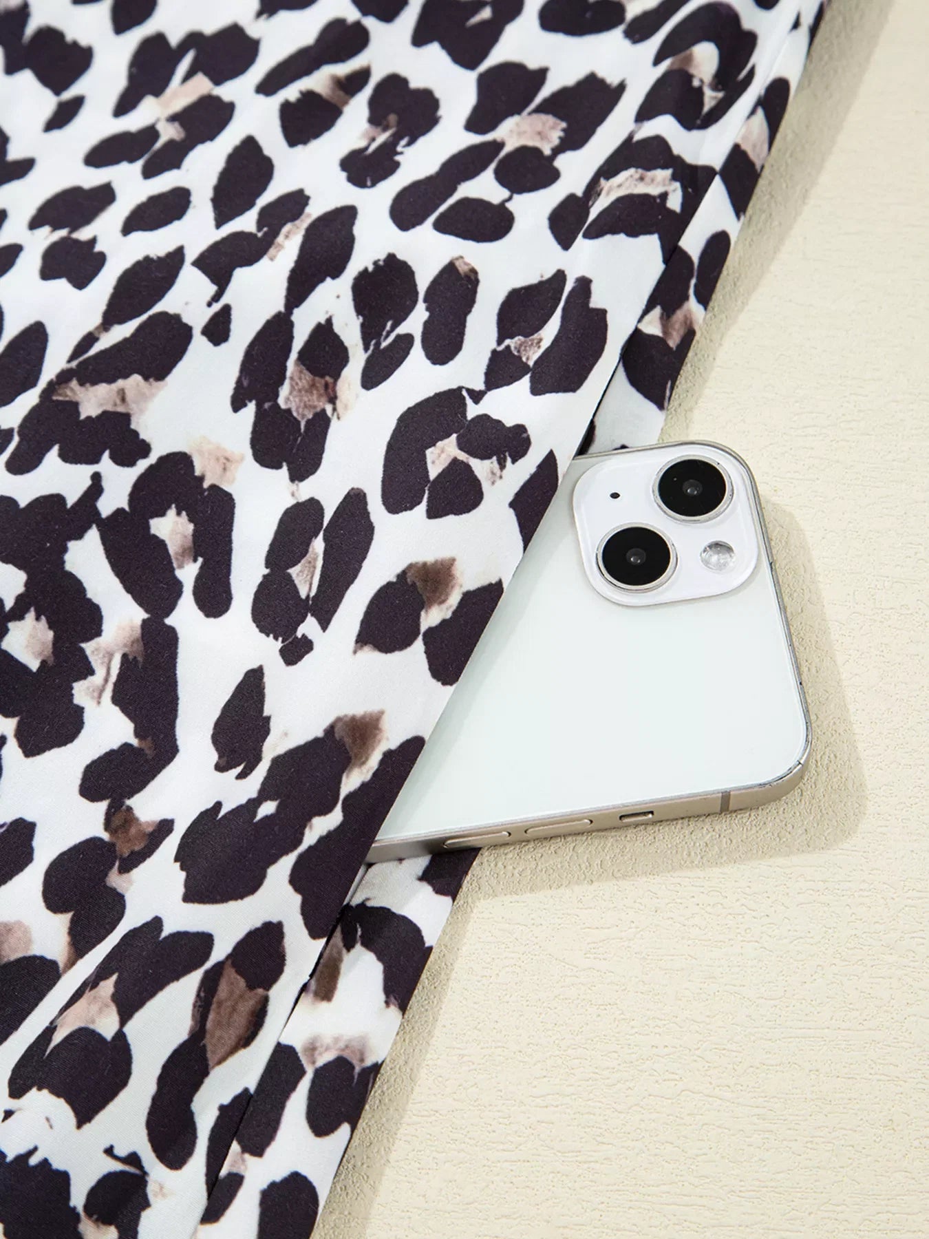 Striped Collar Leopard Print Long Sleeve Flared Dress