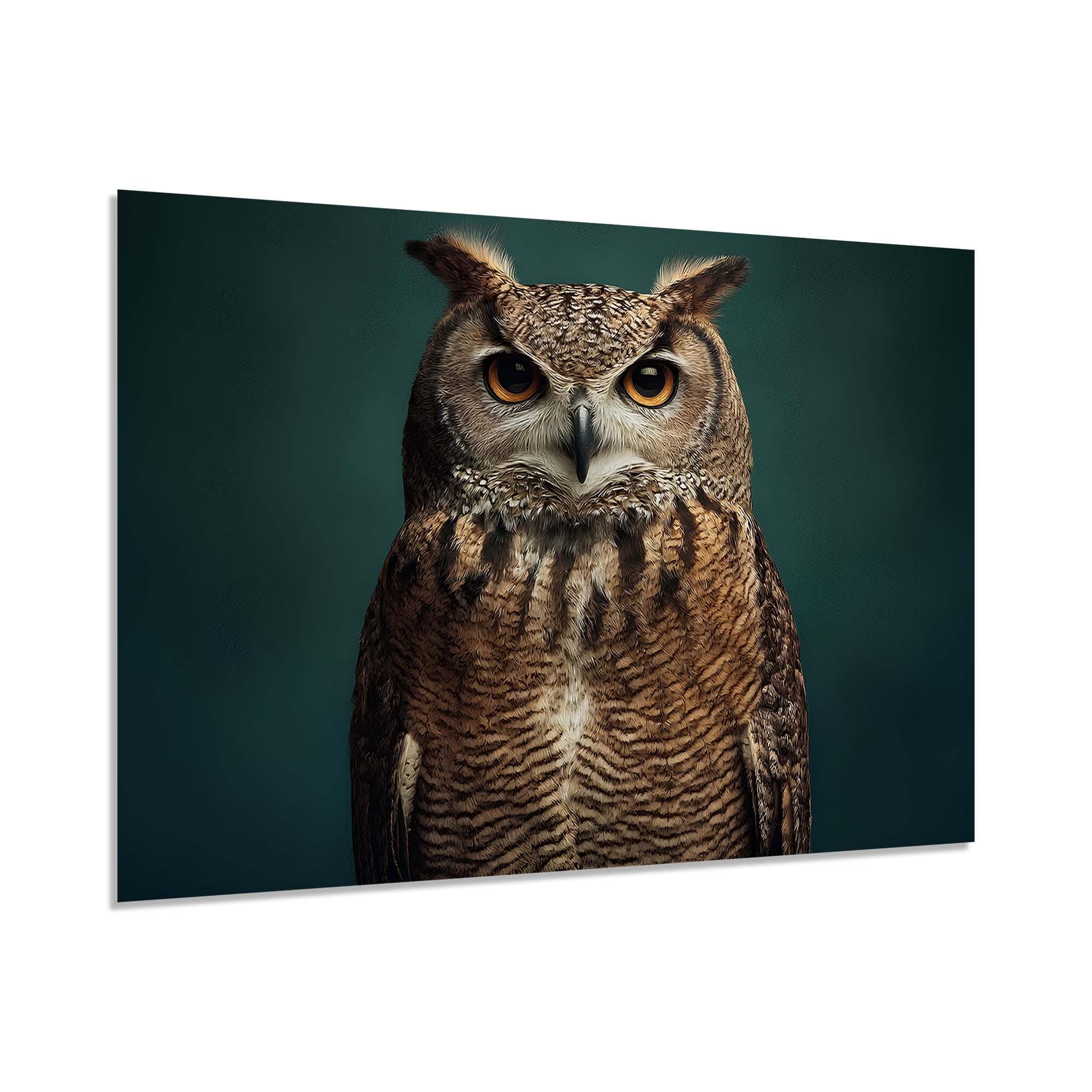 Regal Owl Tempered Glass Wall Art | Wildlife Bird Portrait | Nature-Inspired Home Decor