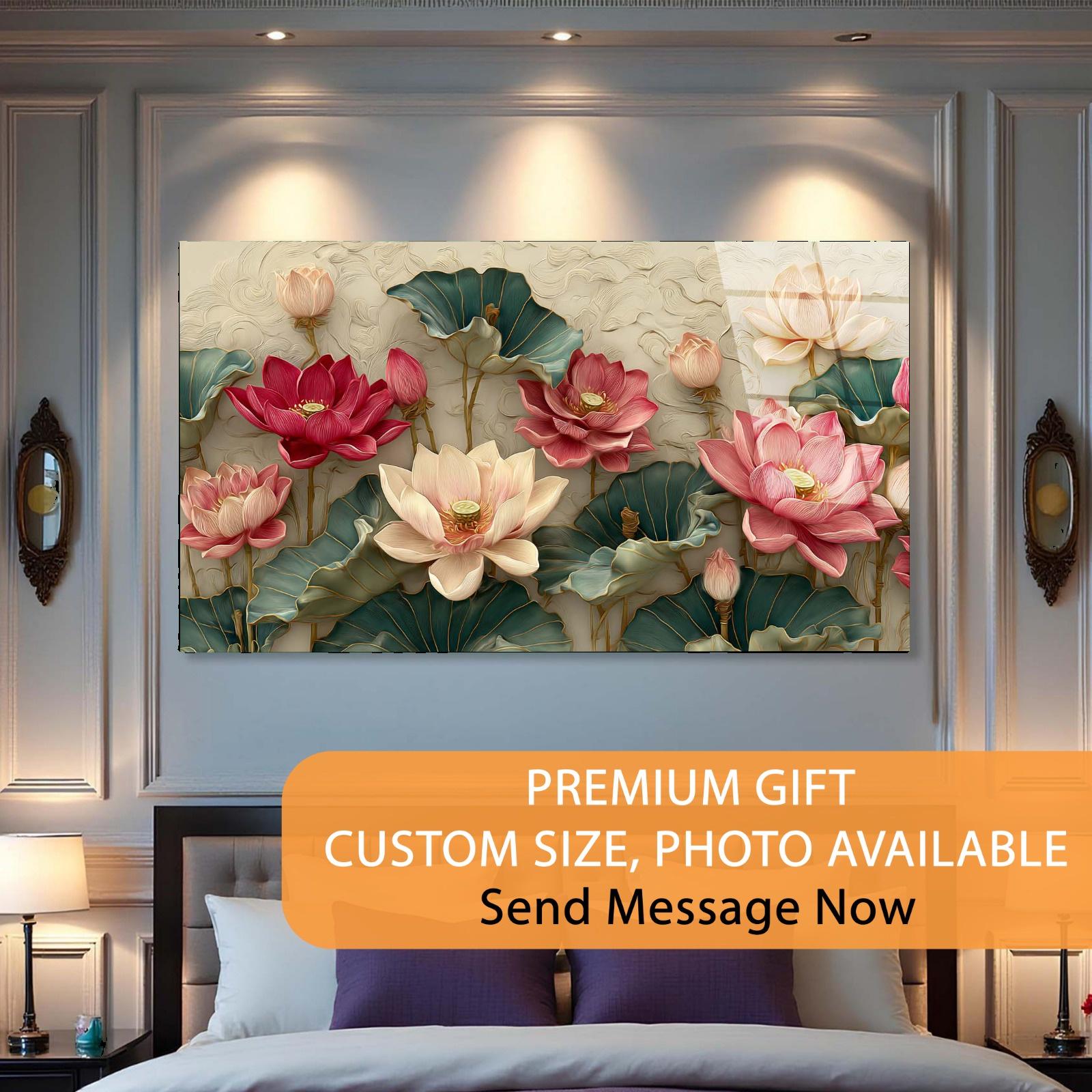 Lotus Flower Tempered Glass Wall Art | Elegant Botanical Decor