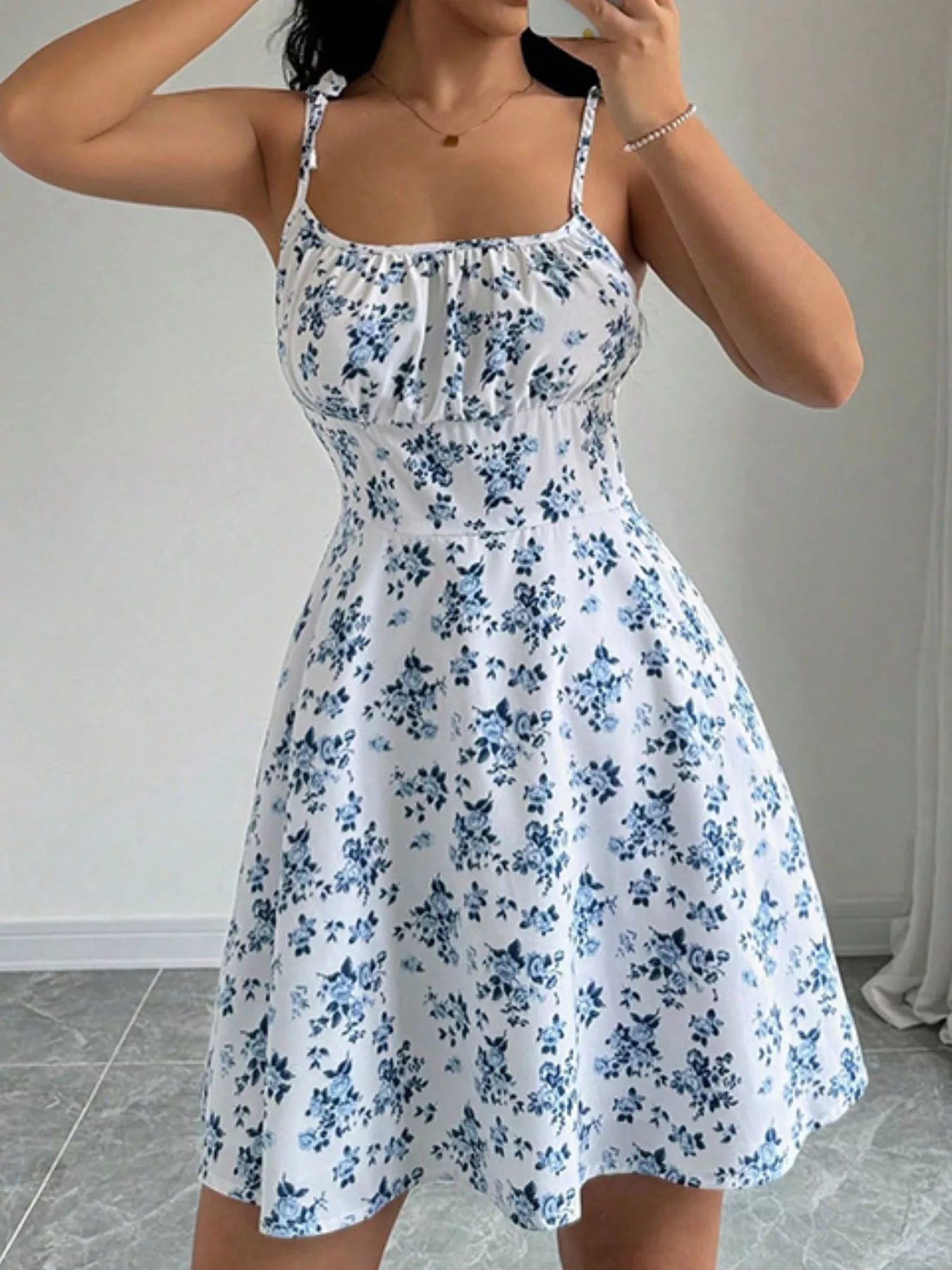 Floral Print Tie Strap Mini Dress