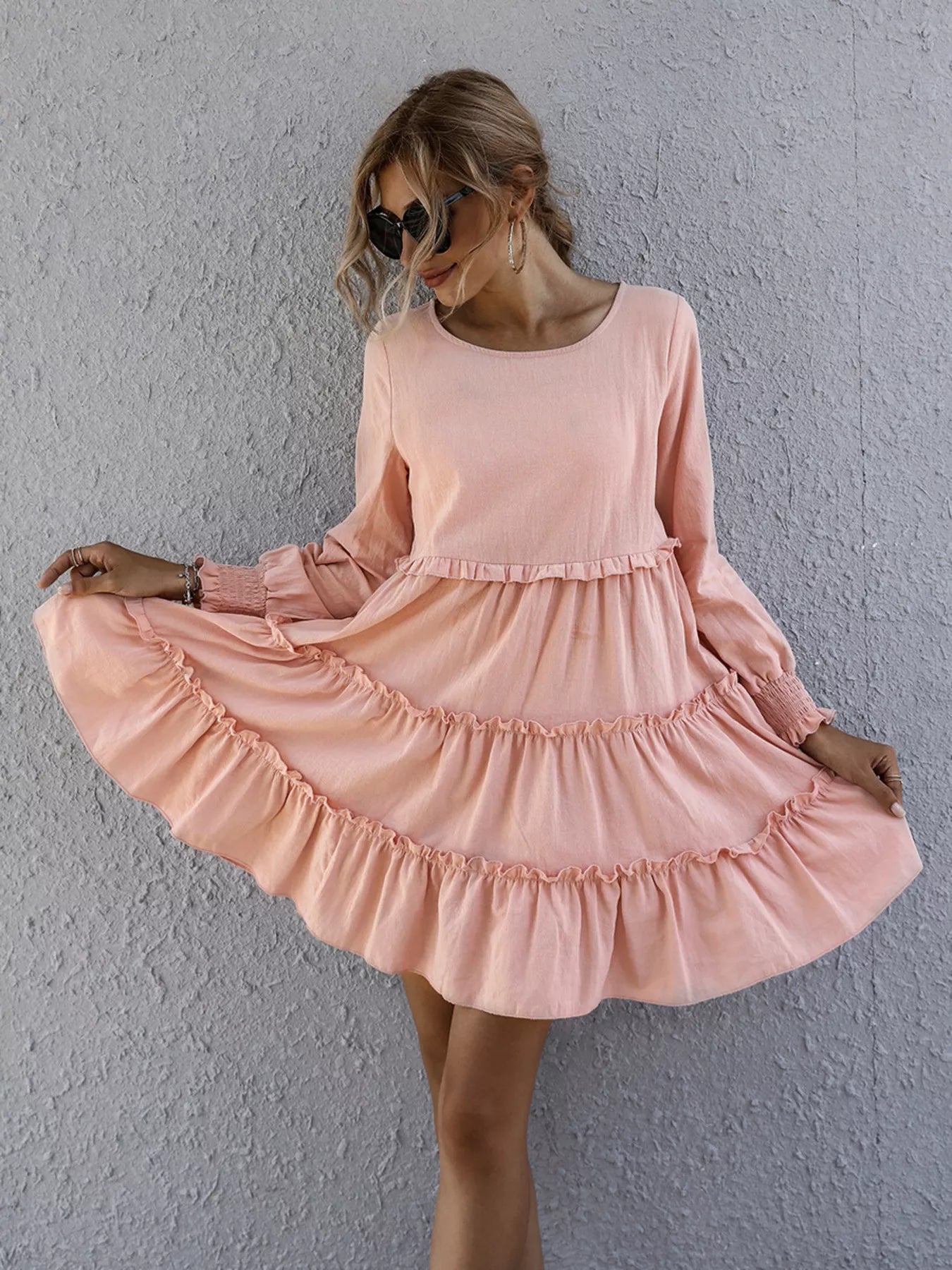 Ruffle Tiered Long Sleeve Mini Dress
