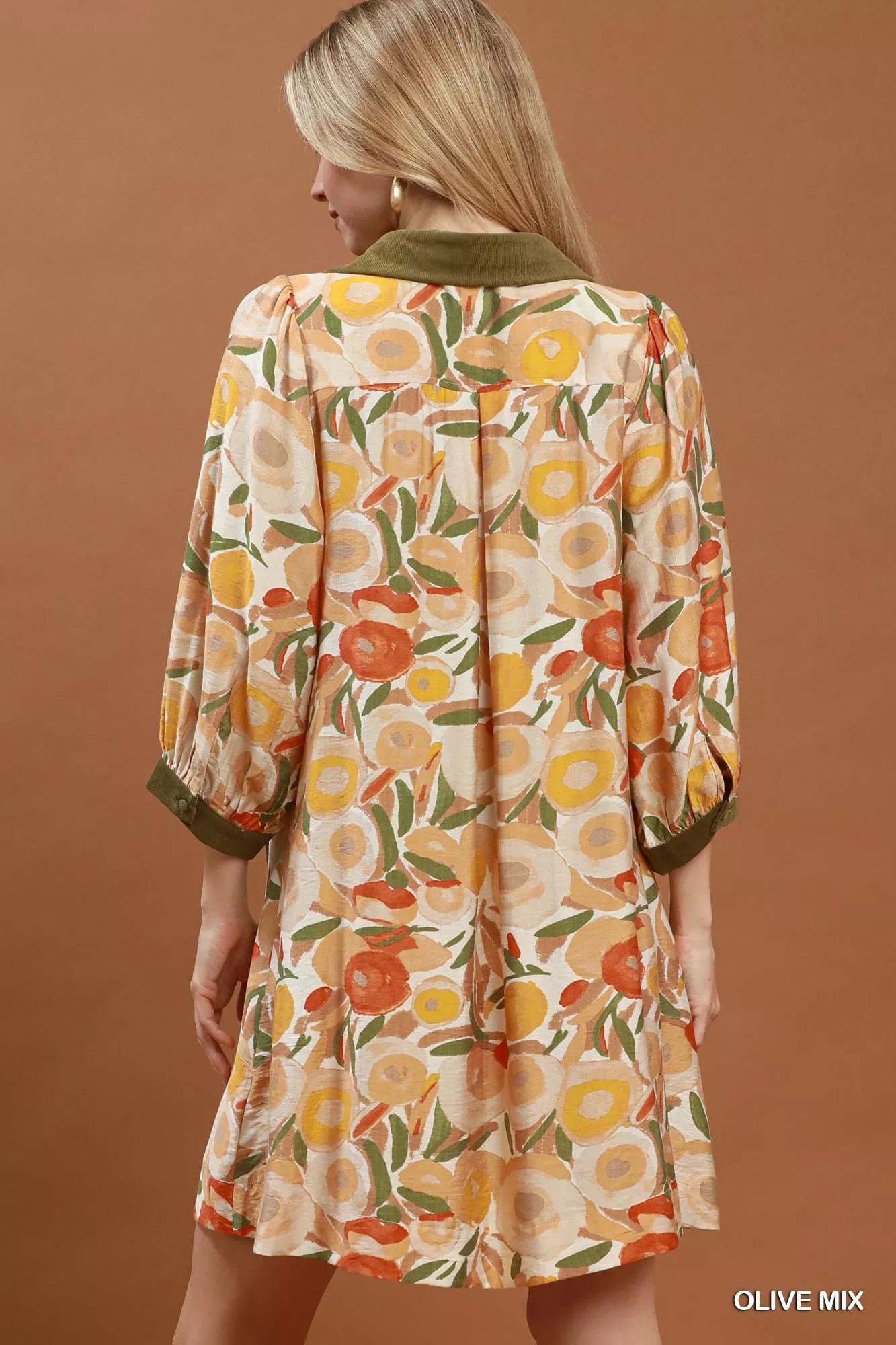 Umgee Mix Floral Contrast Trim Shift Mini Dress