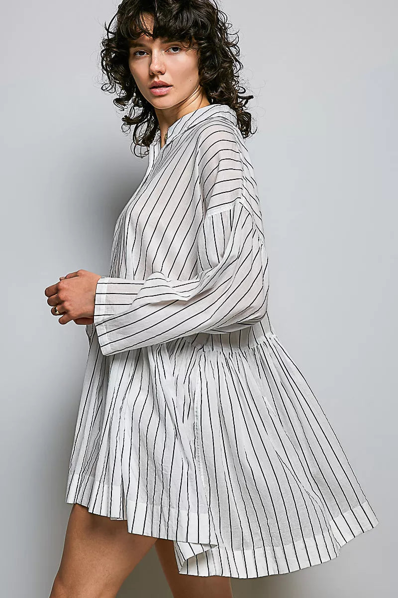 POL Striped Relaxed Fit Shirt Dress