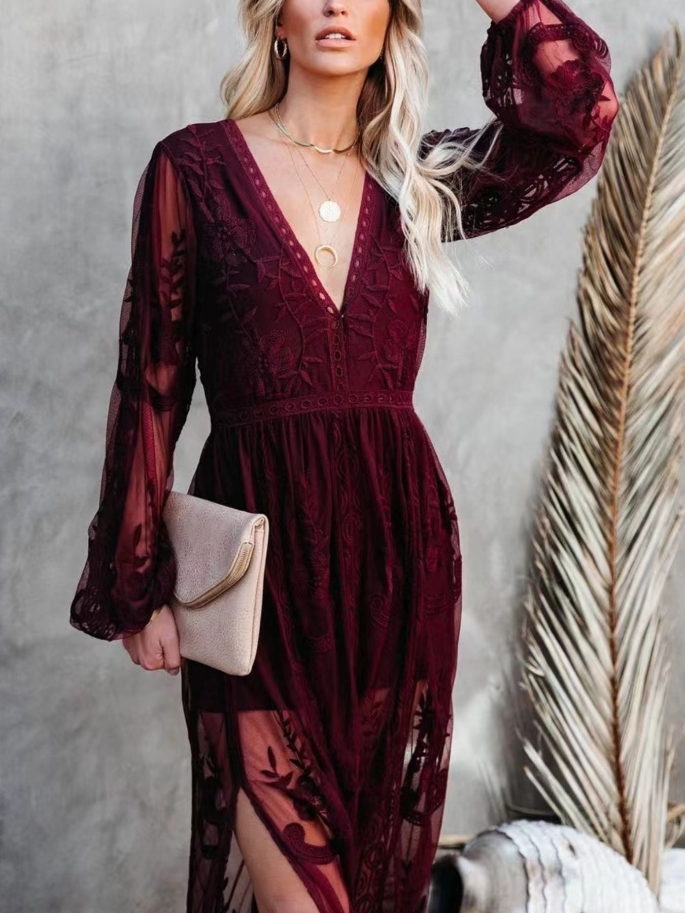 Floral Lace Slit Maxi Dress