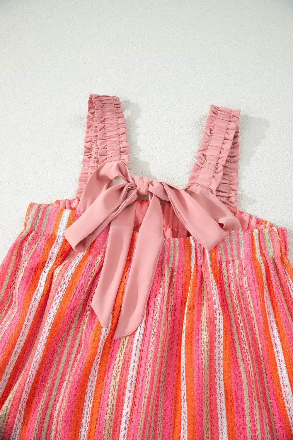 Stripe Ruffled Straps Ribbon Knot Flowy Vacation Maxi Dress