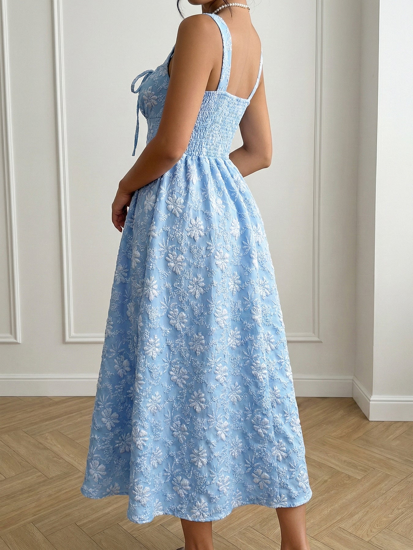 Floral Tie-Front A-Line Midi Dress