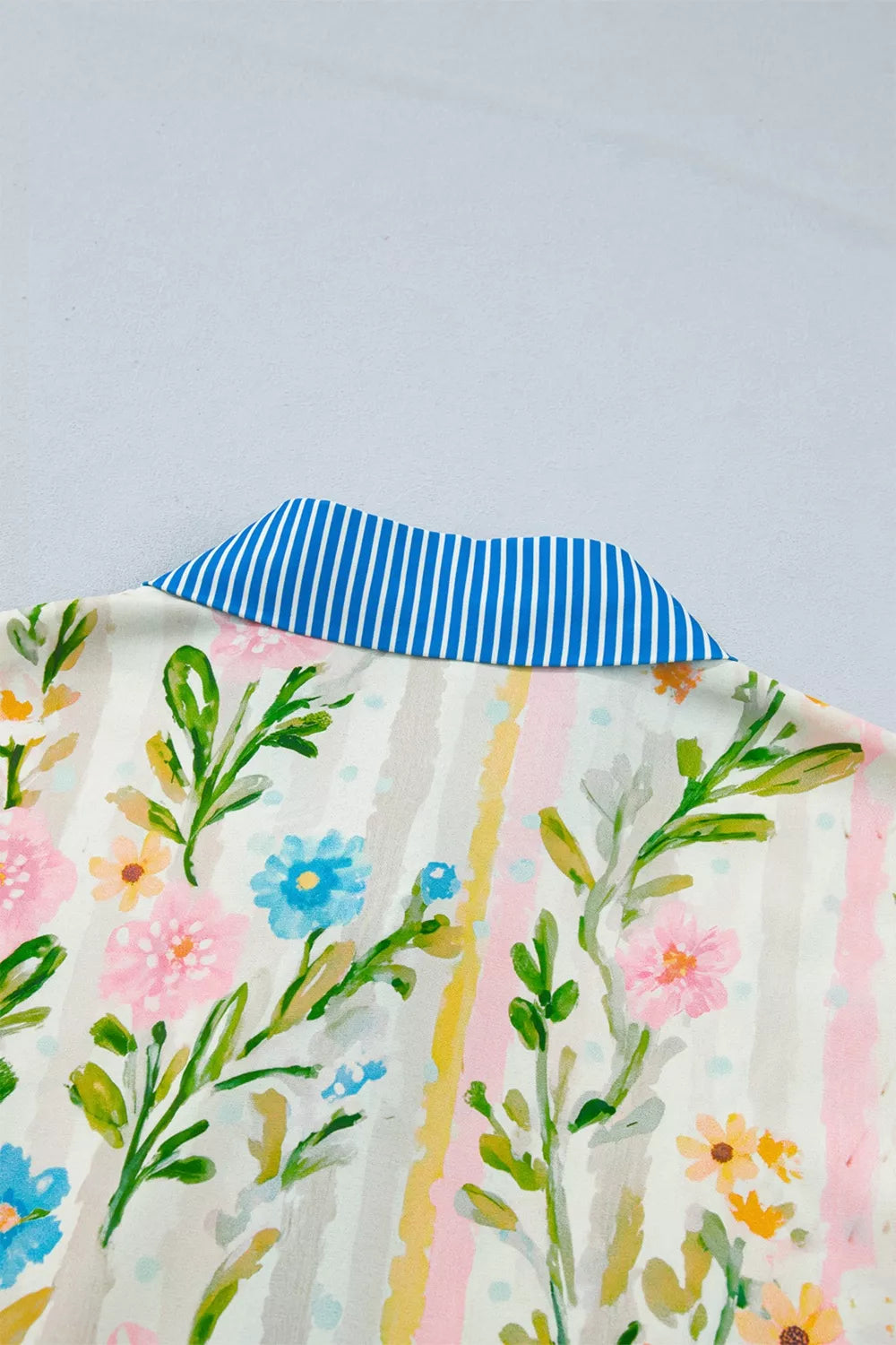 Multicolour Floral Print Striped Trim Button Down Shift Dress
