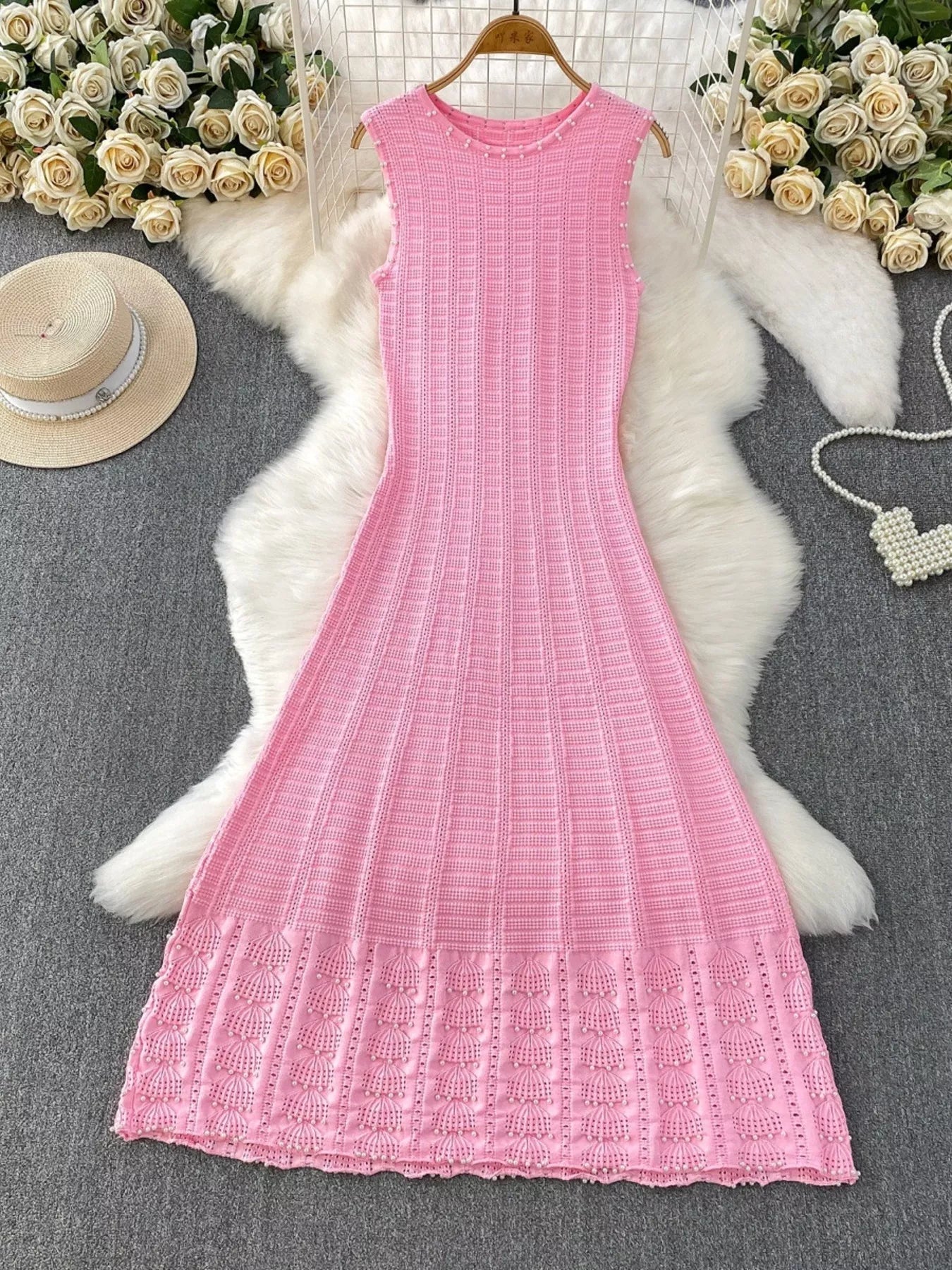 Textured Knit Sleeveless Midi Dress