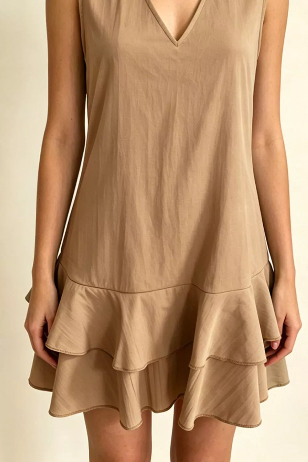 Full Size Sleeveless V-Neck Ruffle Hem Mini Dress Plus Size