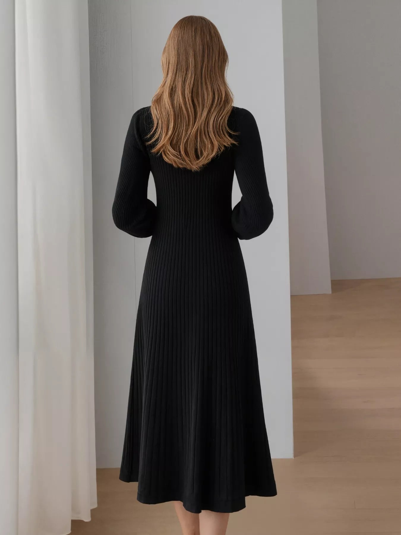 Ribbed Knit Mock Neck Midi Dress