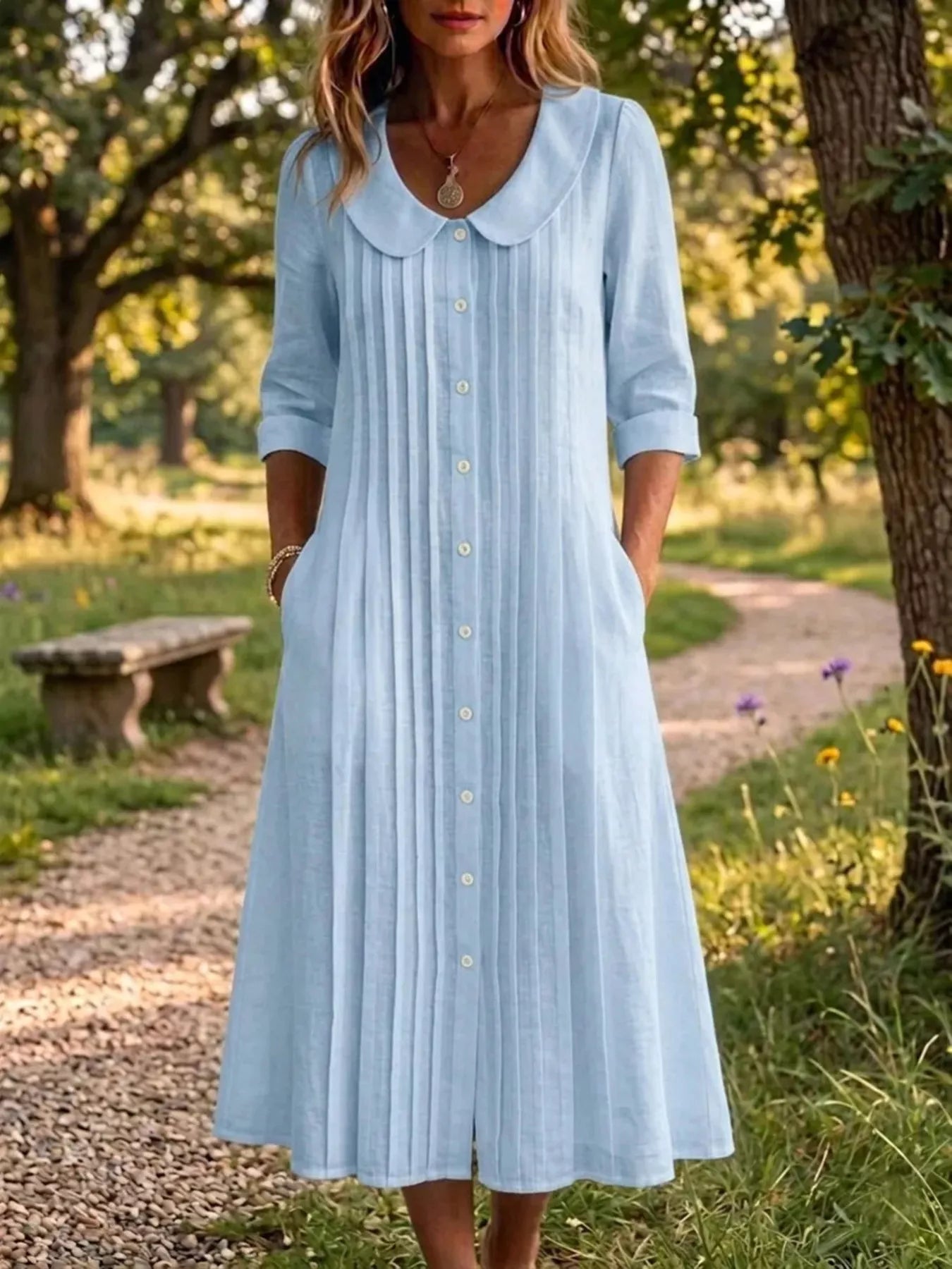 Full Size Peter Pan Collar Button Down Dress Plus Size