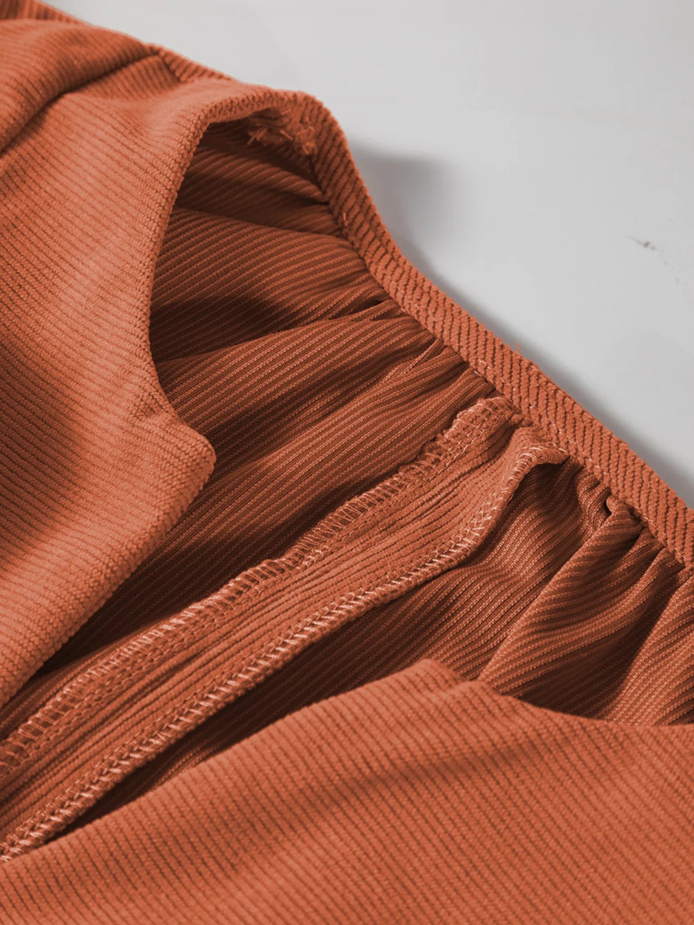 Split Neck Scallop Detail Corduroy Mini Dress