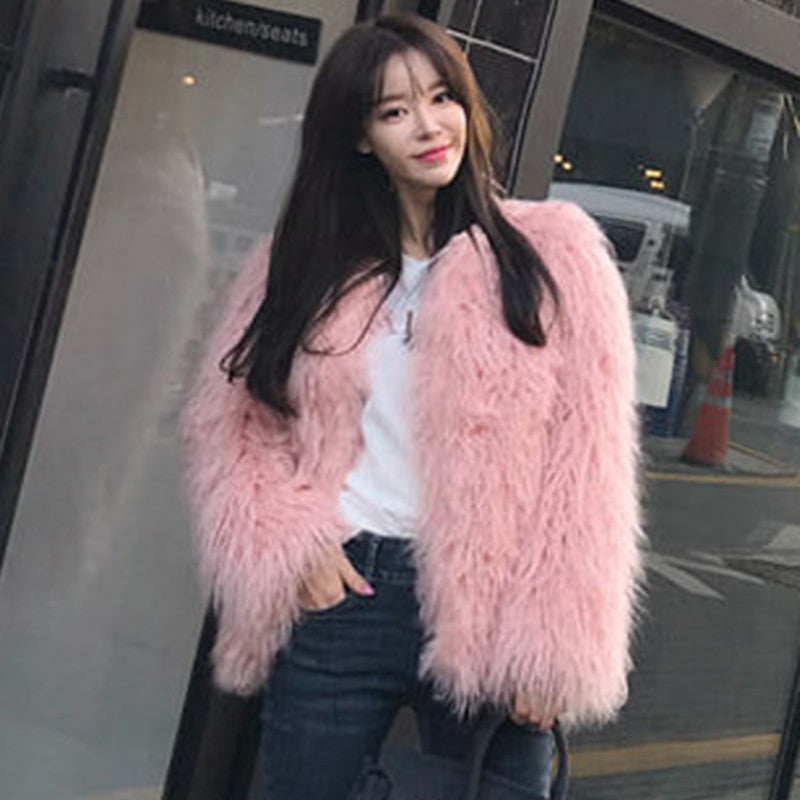Women's Solid Color Short Faux Shearling Fur Coat