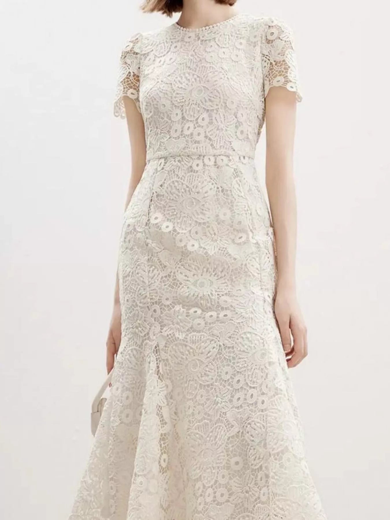 Lace Short Sleeve Mermaid Dress