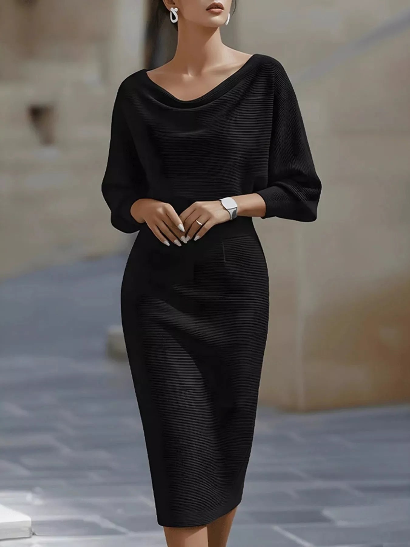 Cowl Neck Knit Bodycon Dress