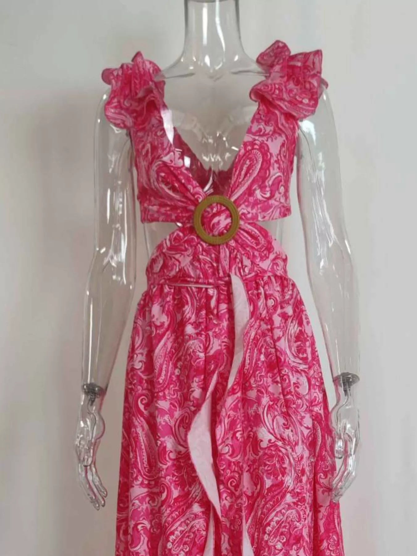Full Size Ruffled Cutout V-Neck Maxi Dress Plus Size