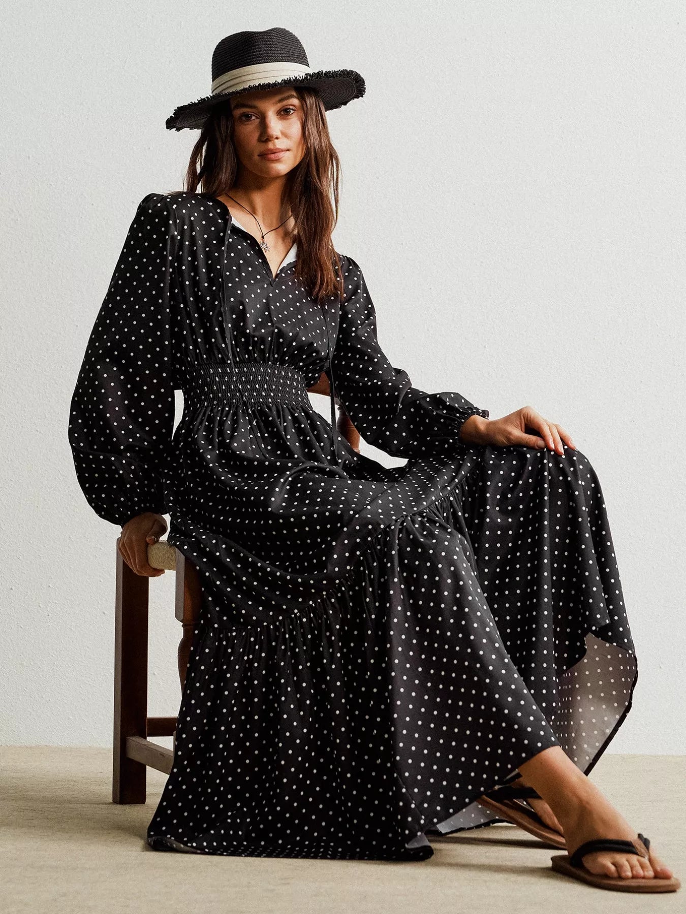 Polka Dot Long Sleeve Maxi Dress