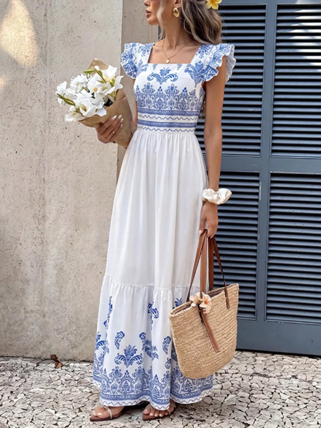 Printed Square Neck Maxi Dress