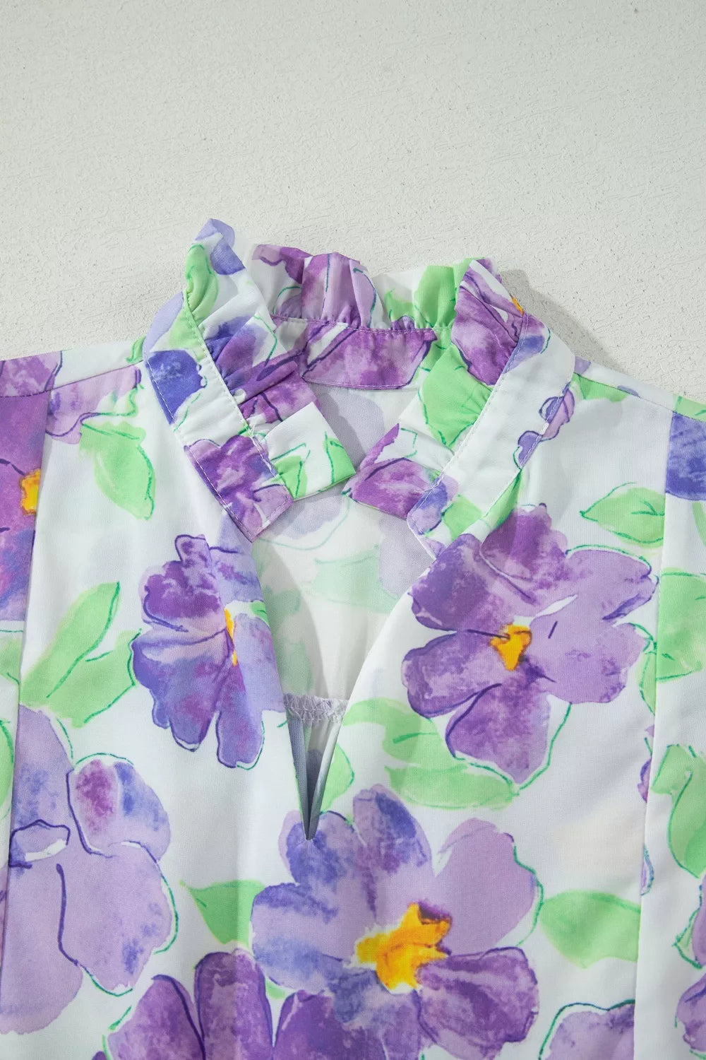 Floral V Collar Short Sleeve Tiered Ruffle Mini Dress