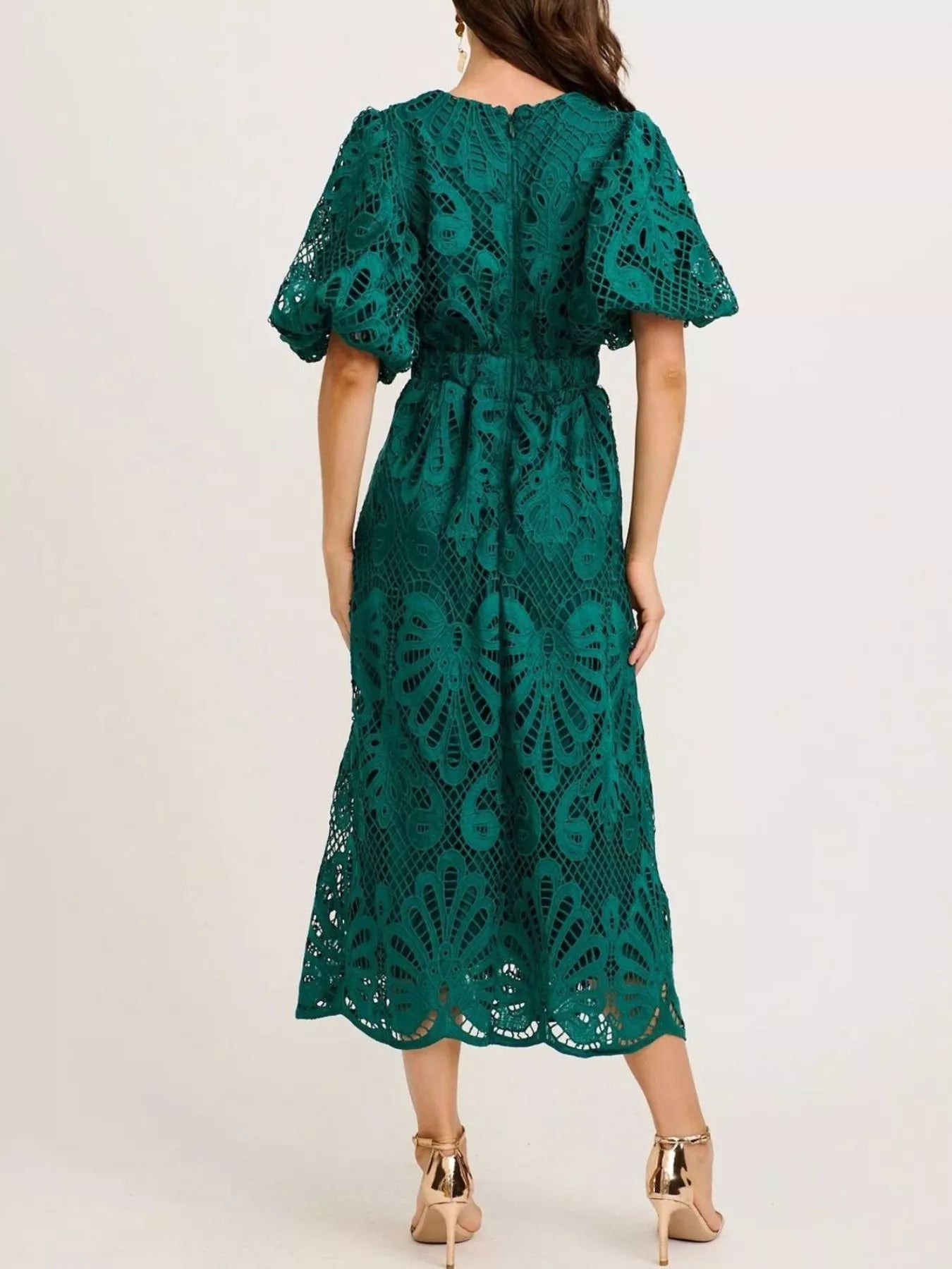 Lace Puff Sleeve Midi Dress