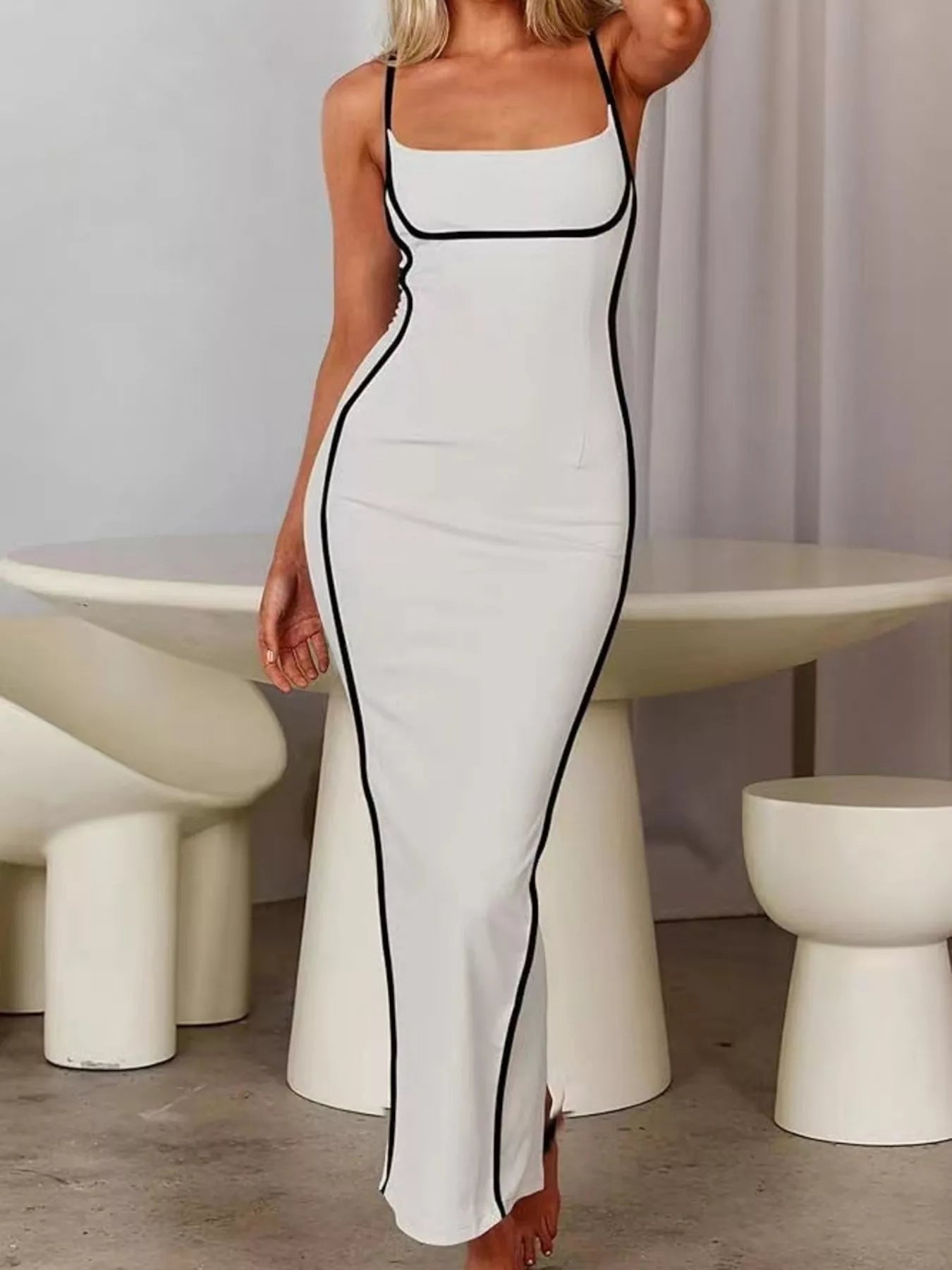 Contrast Trim Spaghetti Strap Maxi Dress