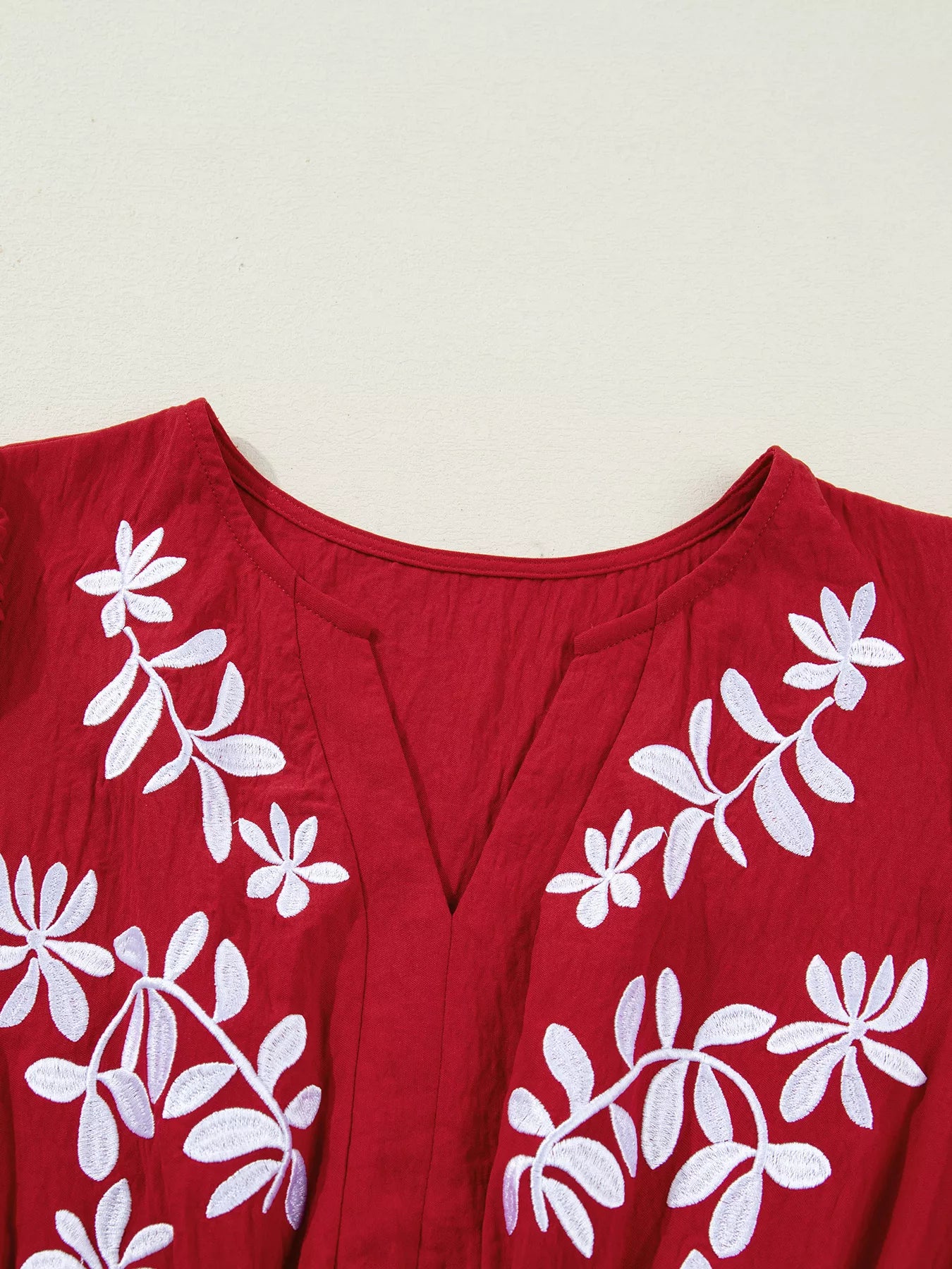 Contrast Embroidered Detail Cinched Waist Tiered Long Sleeve Maxi Dress