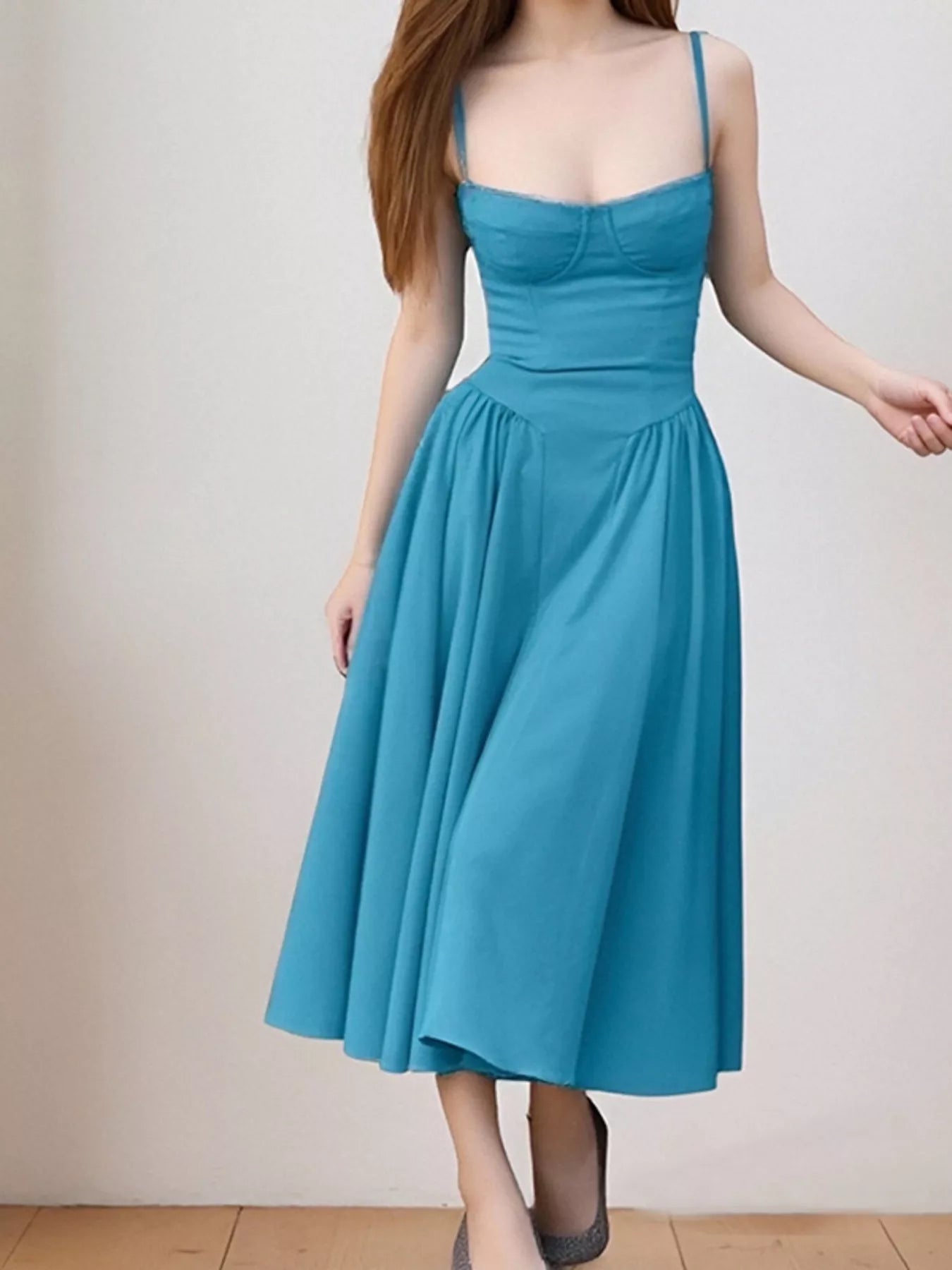 Sweetheart Neck Spaghetti Strap Midi Dress