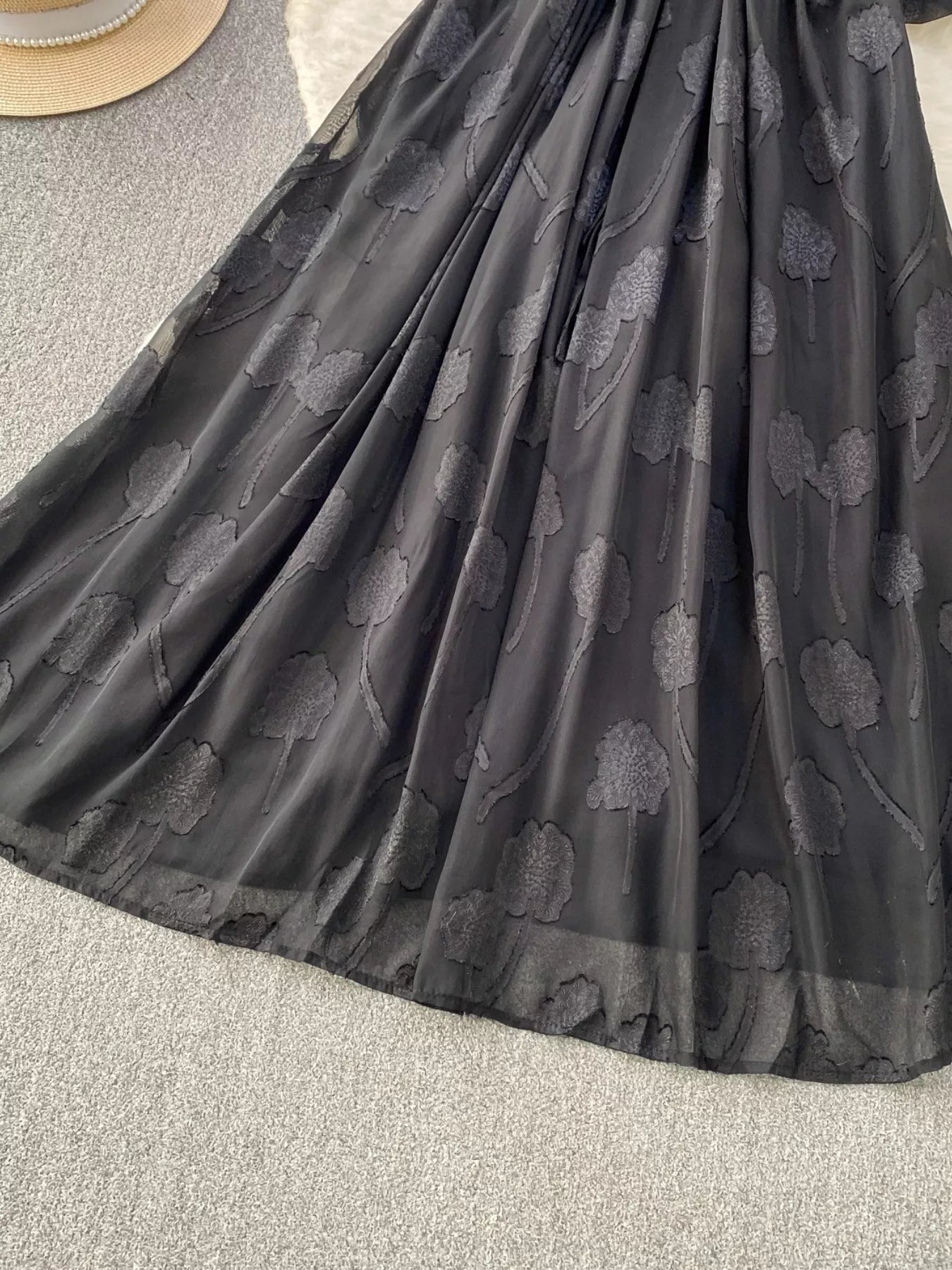 Button Front Puff Sleeve Chiffon Dress