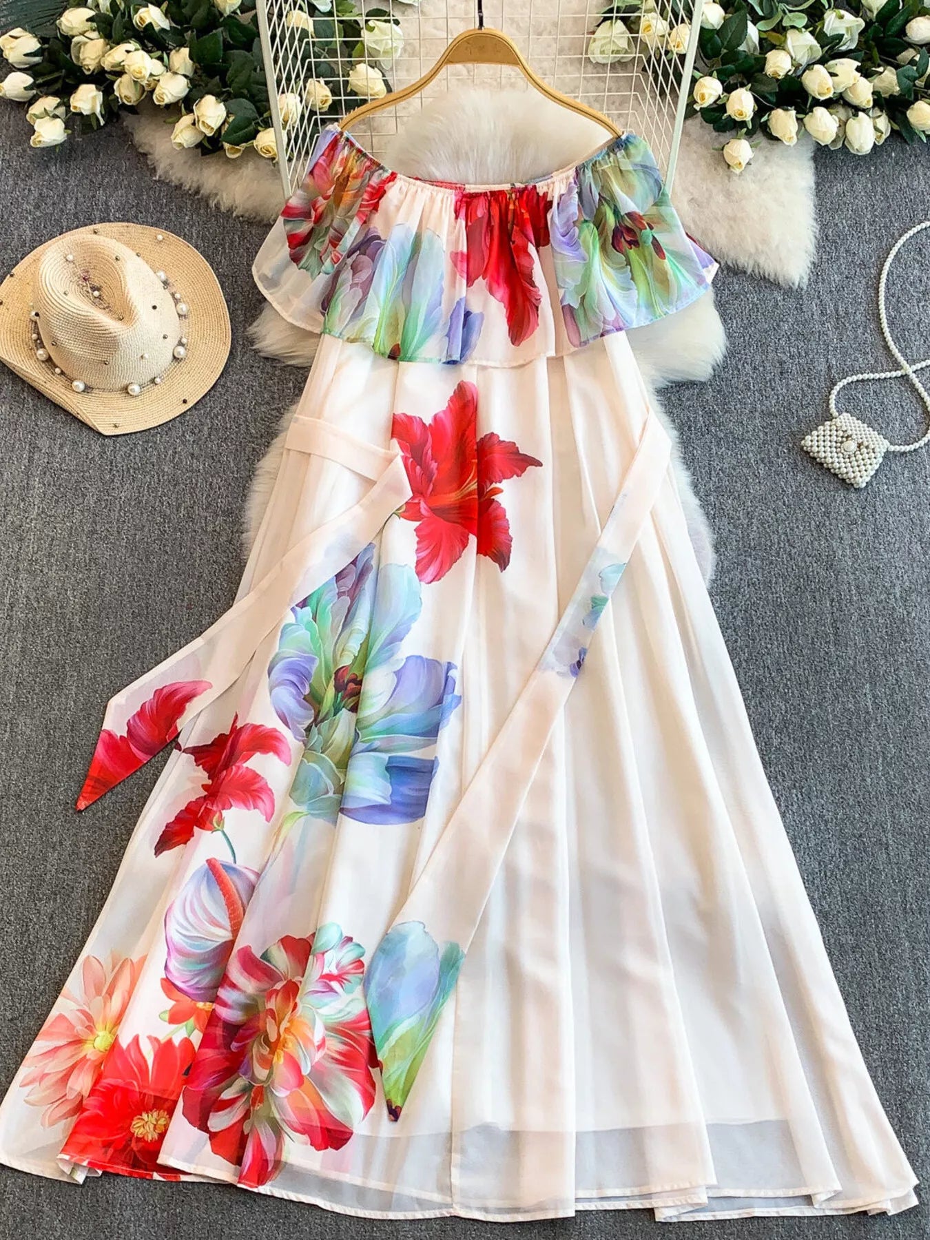 Floral Off-Shoulder A-Line Dress
