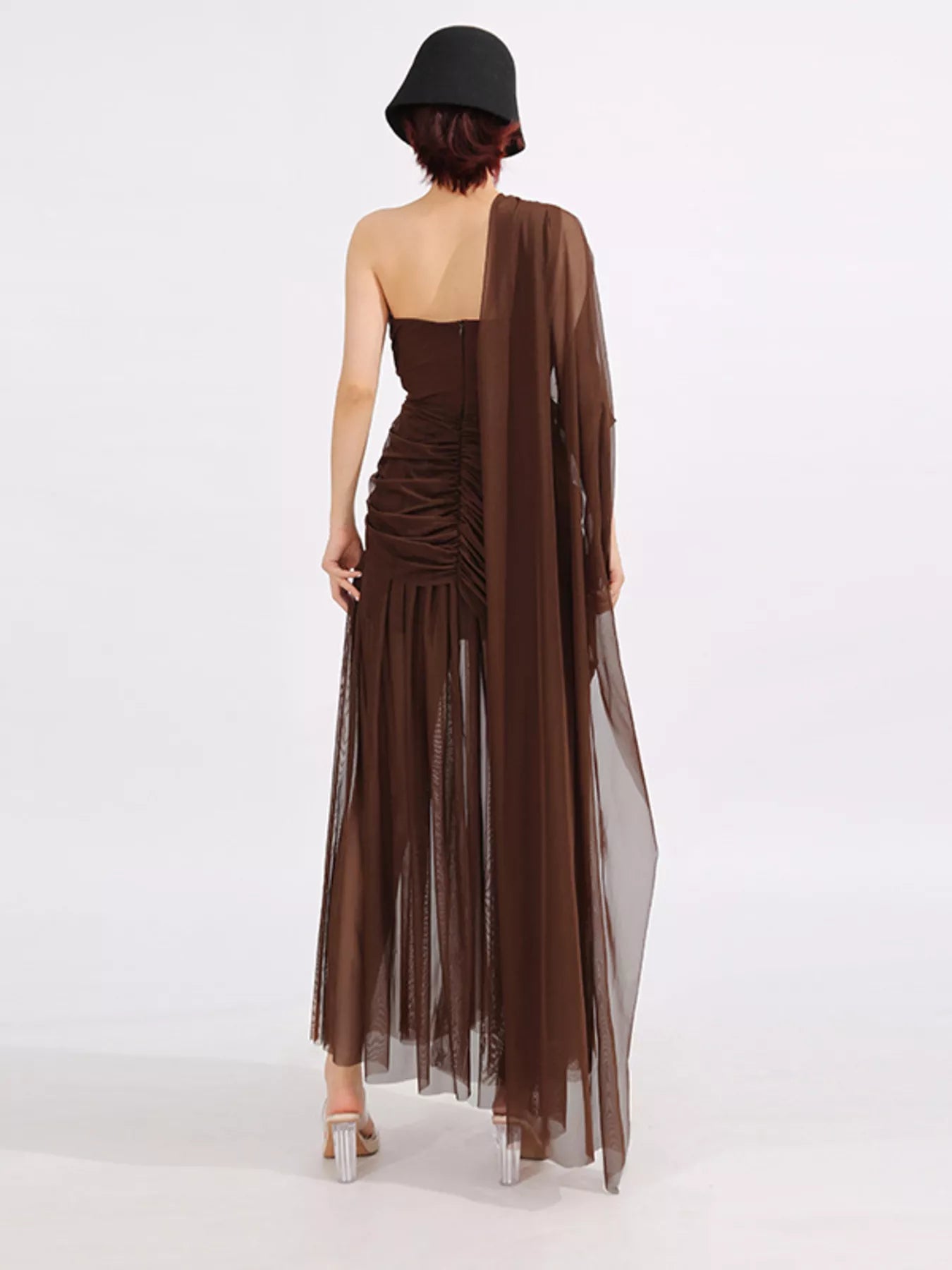 One-Shoulder Flowy Mesh Dress
